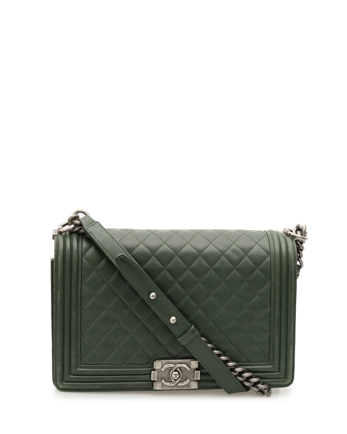 Chanel Chanel Green Lambskin Medium Boy Bag PHW - AGL1495