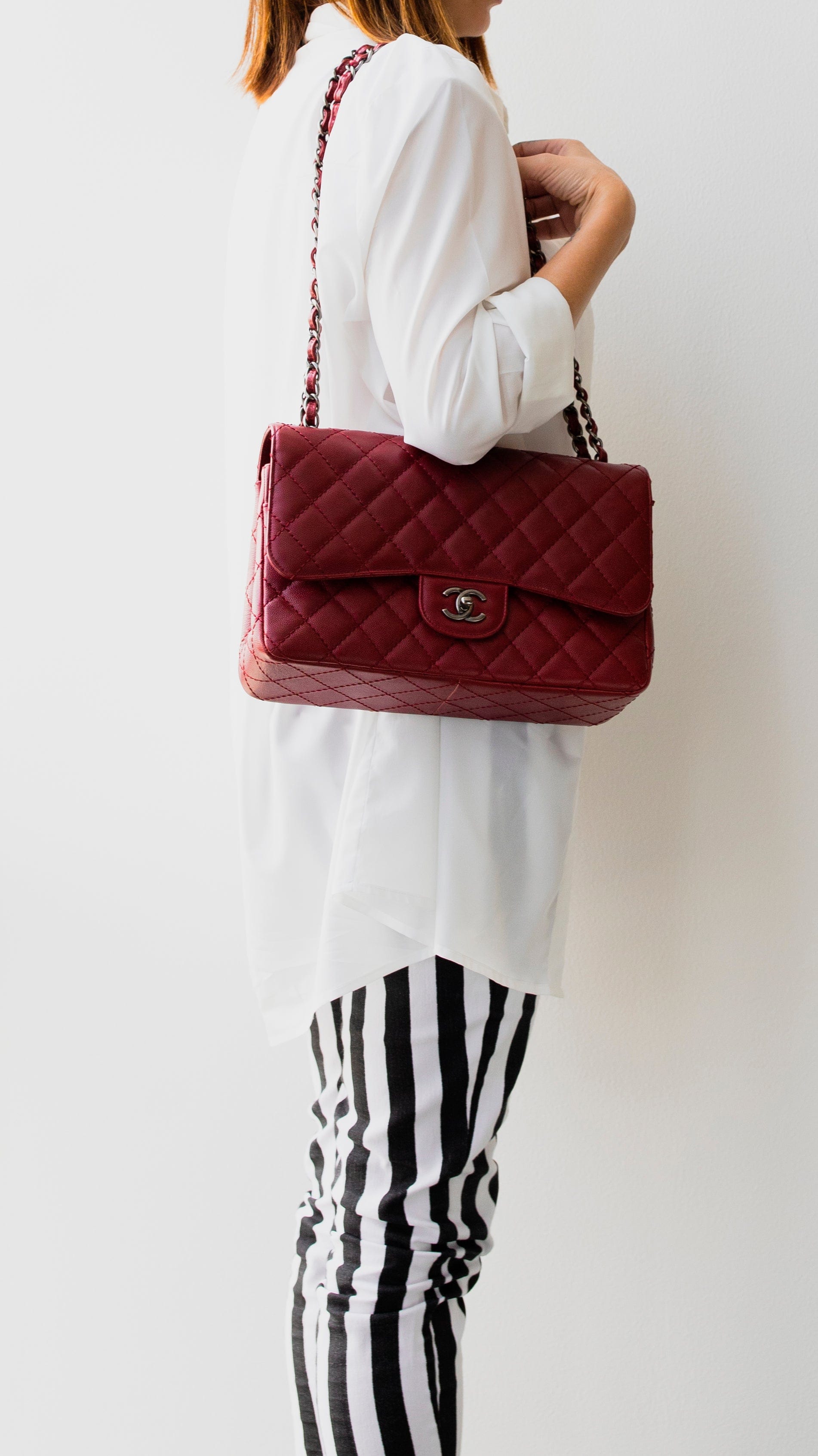 Chanel Chanel Jumbo Caviar Burgundy RJL1739