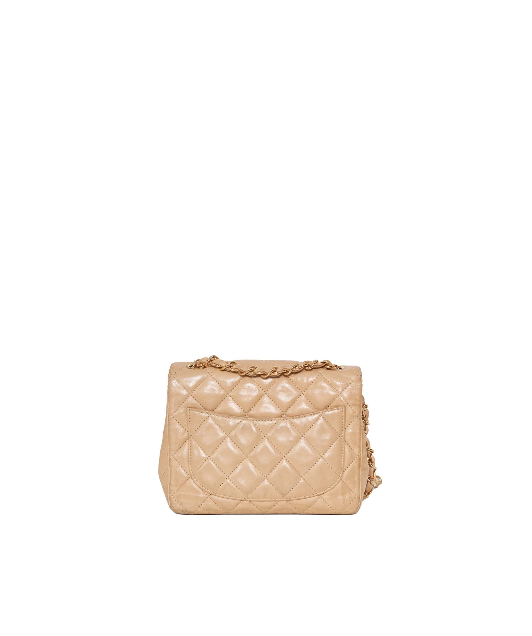 Chanel Chanel Mini 7" Timeless Square Beige Gold Hardware - ASL1417