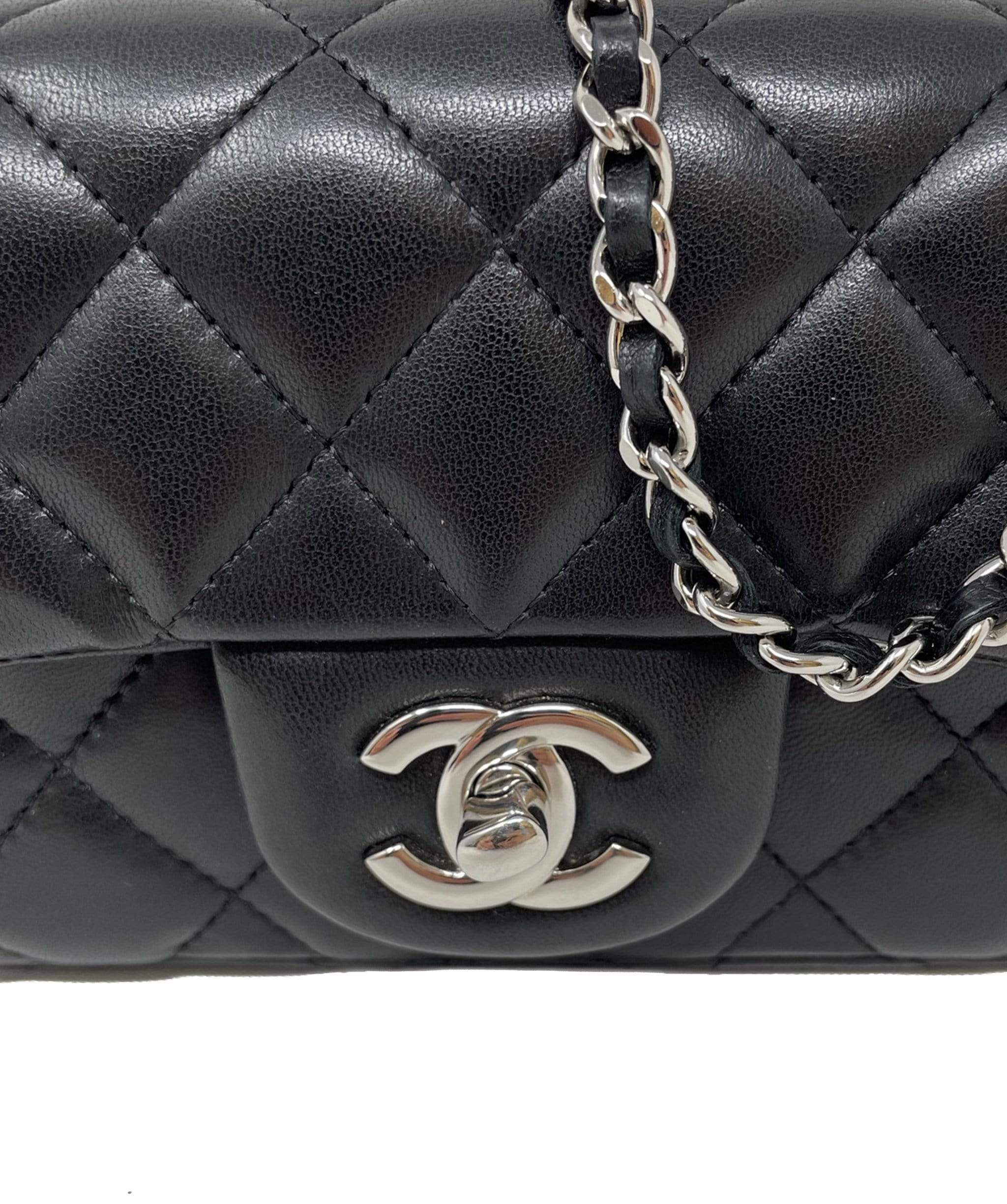 Chanel Chanel Mini Black Lambskin Classic Flap Silver Hardware - ASL1531