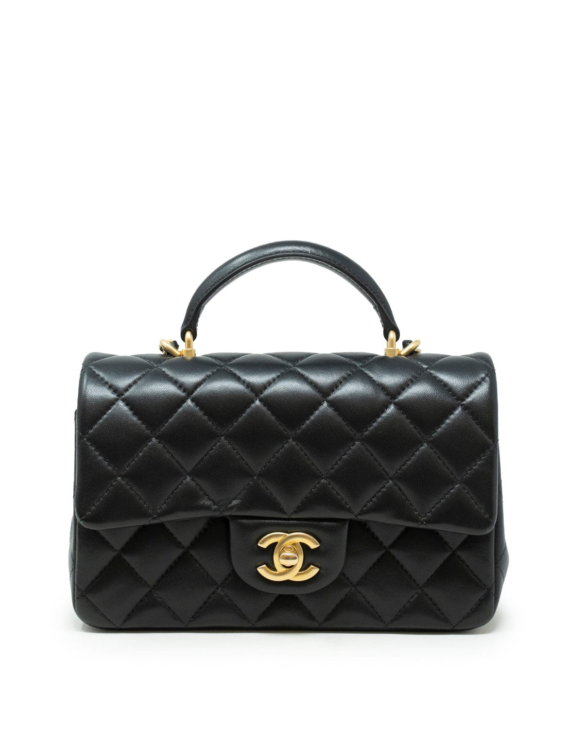 Chanel Chanel mini coco top handle in black lambskin with champagne gold hardware. ASL3320