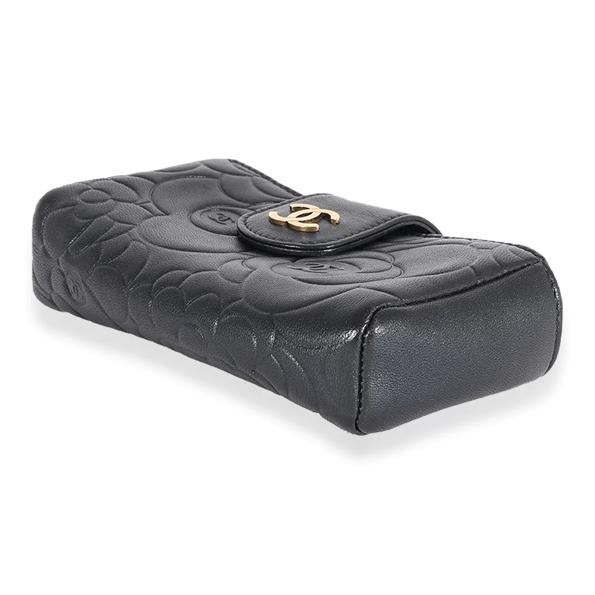 Chanel Chanel Navy Camellia Embossed Leather Phone Holder Clutch 123718