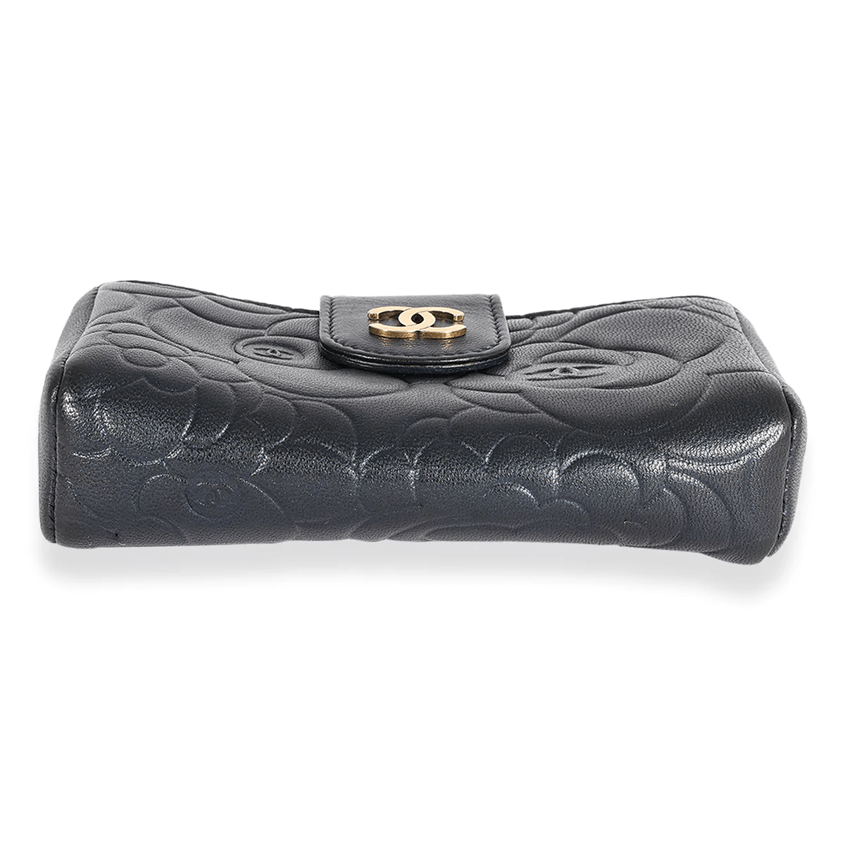 Chanel Chanel Navy Camellia Embossed Leather Phone Holder Clutch 123718