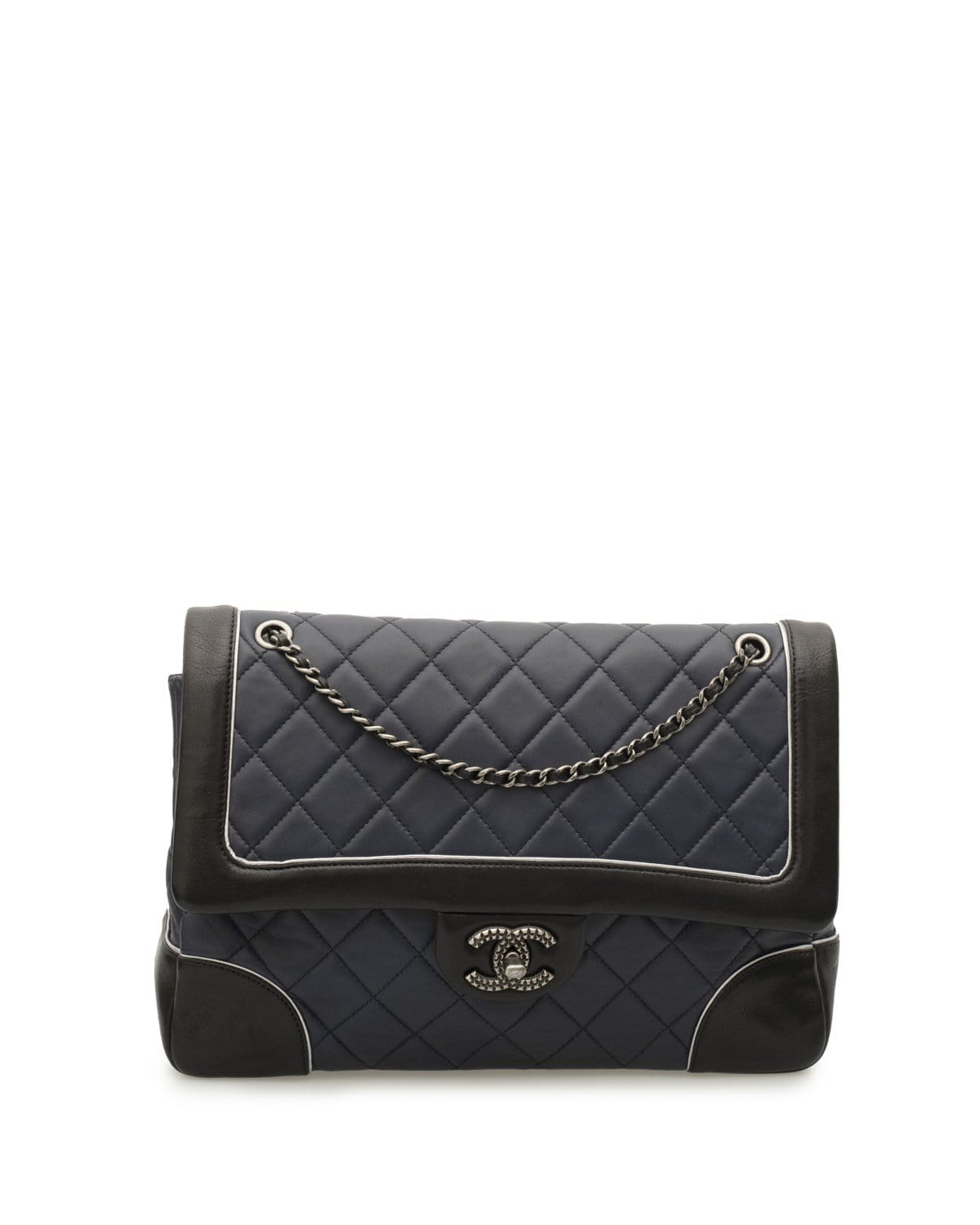 Chanel Chanel Navy Classic Single Flap Bag With Black Trim - ADL1687