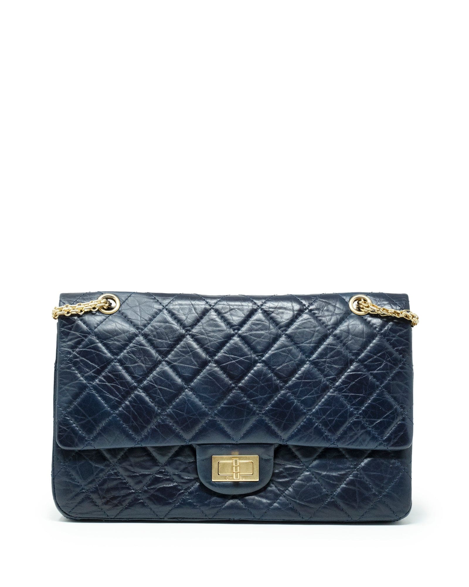 Chanel Chanel Navy Goatskin Leather 2.55 Jumbo Classic Flap GHW - AGL1986