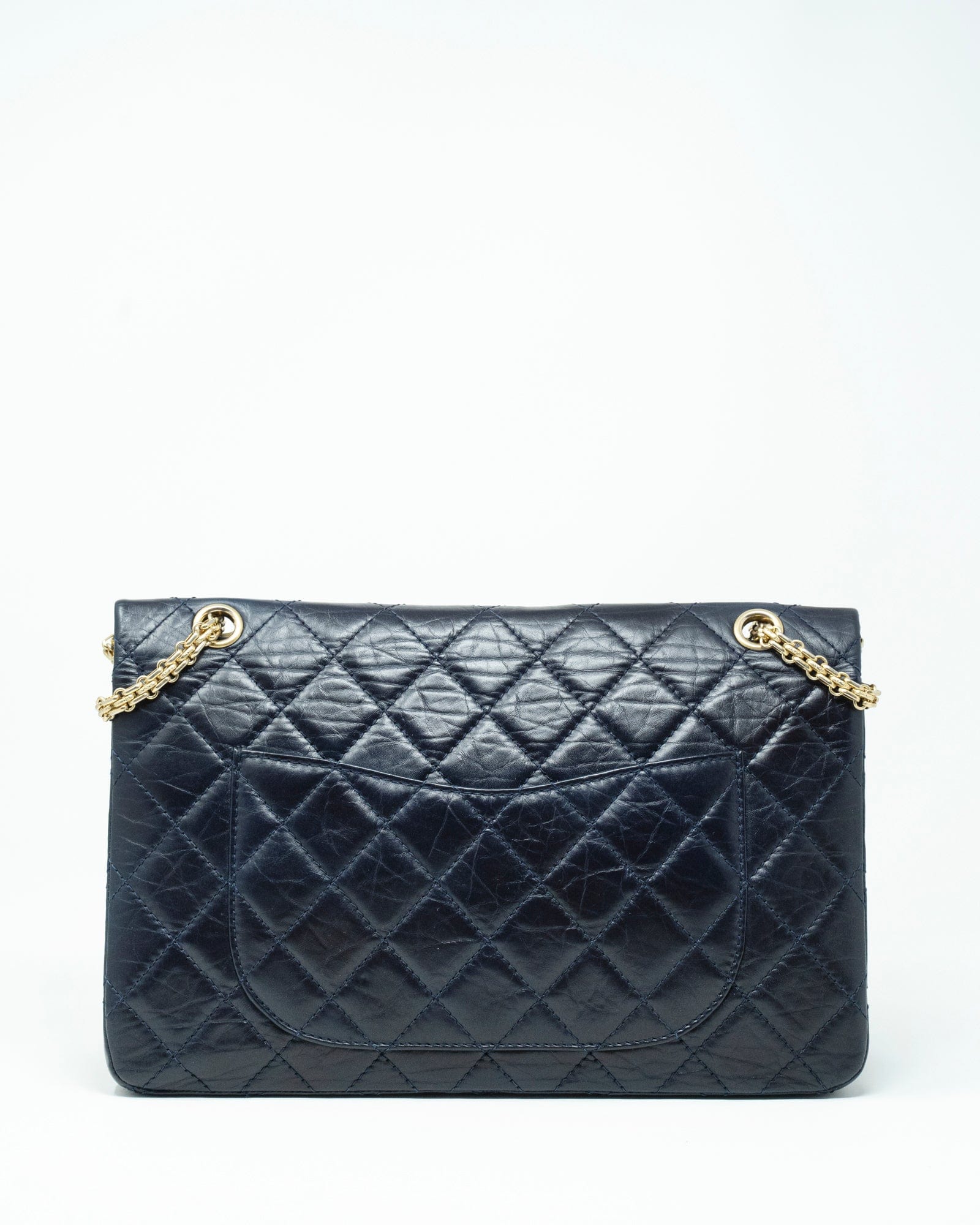 Chanel Chanel Navy Goatskin Leather 2.55 Jumbo Classic Flap GHW - AGL1986