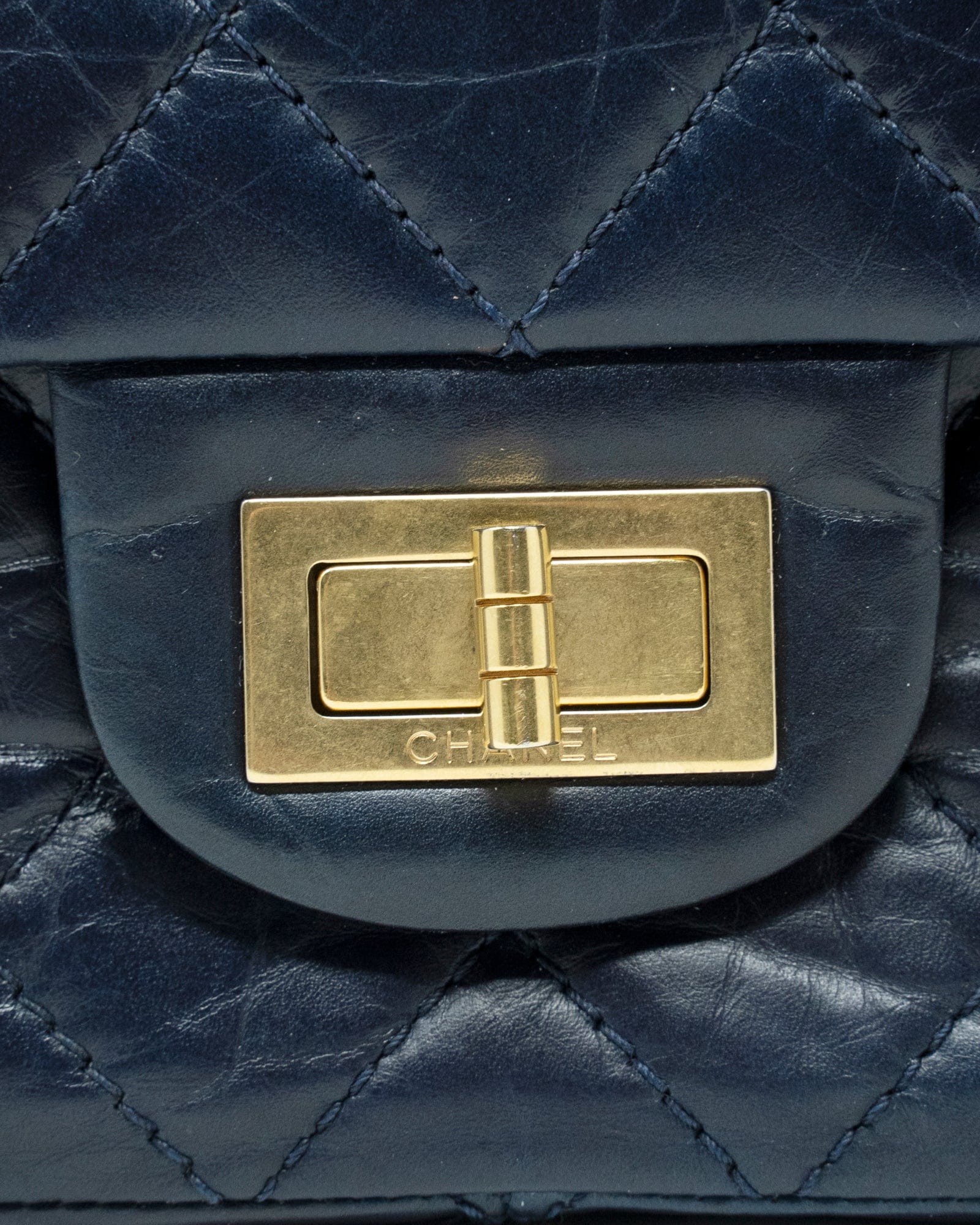 Chanel Chanel Navy Goatskin Leather 2.55 Jumbo Classic Flap GHW - AGL1986