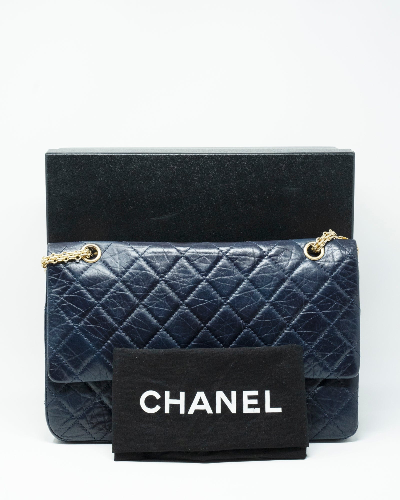 Chanel Chanel Navy Goatskin Leather 2.55 Jumbo Classic Flap GHW - AGL1986