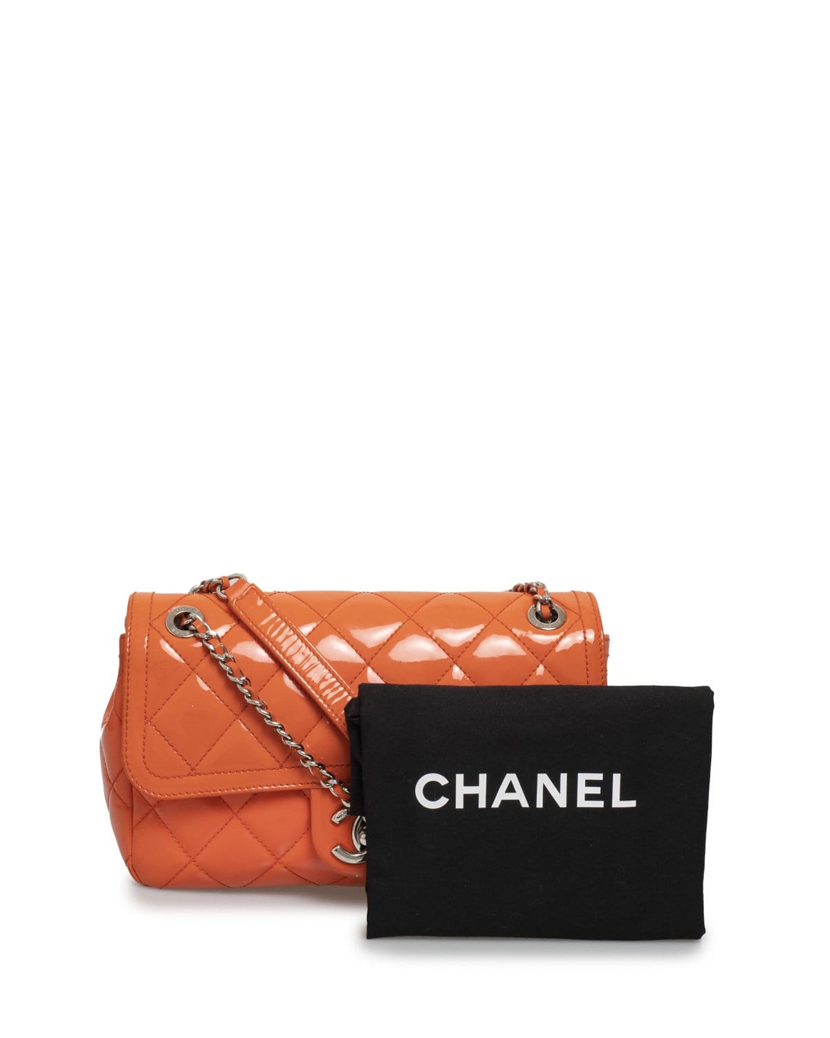 Chanel Chanel Orange Patent Leather 8.5' Classic Flap Bag PHW - AGC1043