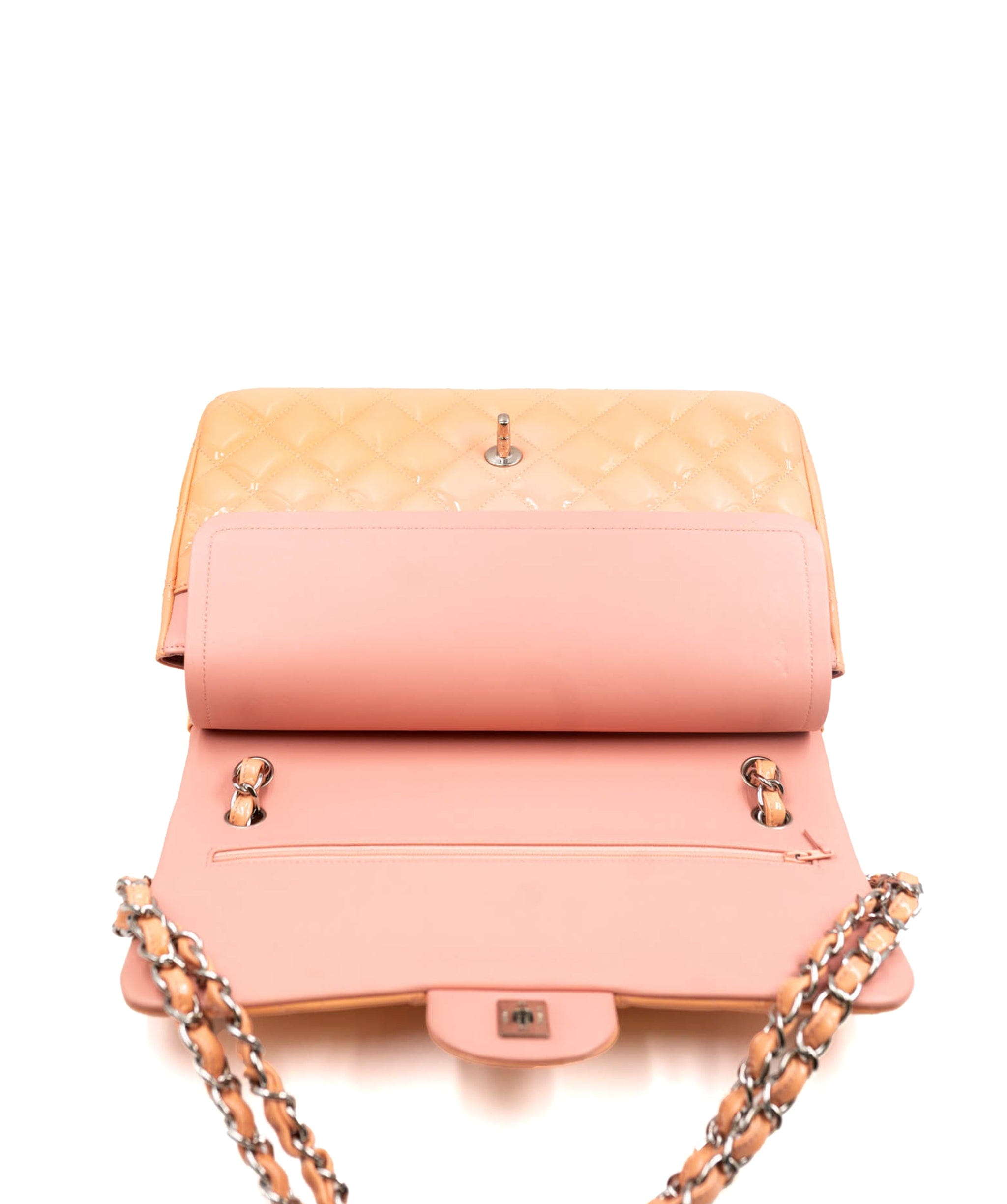 Chanel Chanel Peach Patent 12” Jumbo with SHW - AWC1436