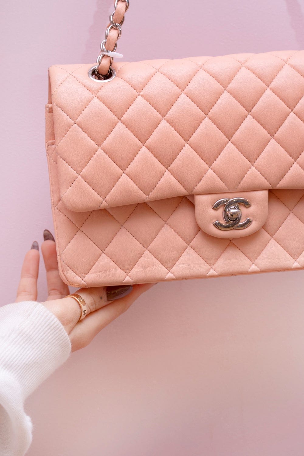 Chanel Chanel Pink 10" Medium Lambskin Classic Flap Bag PHW - AGL1502