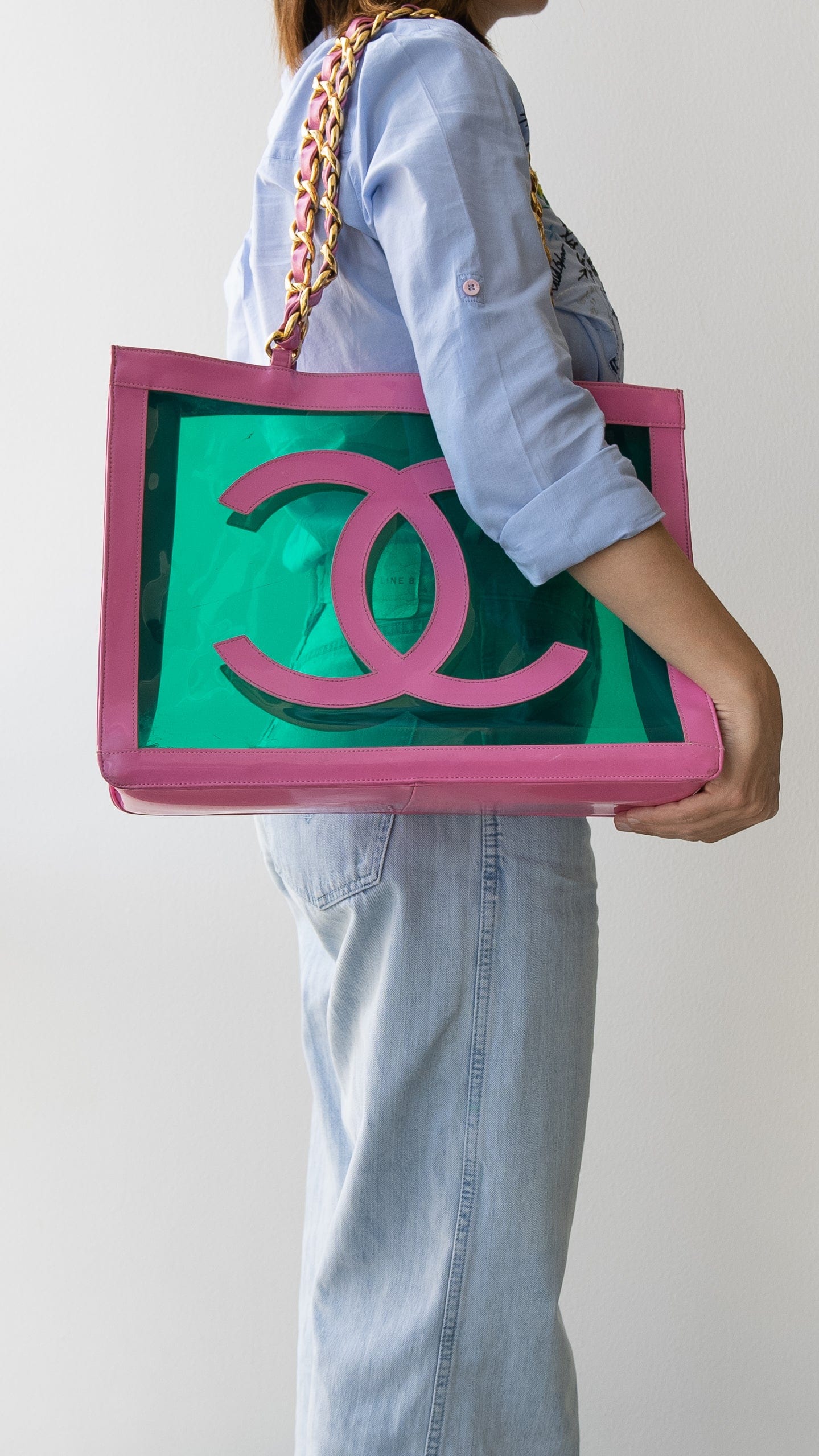 Chanel Chanel Pink and Green Large Vinyl Shopper- AWL2458