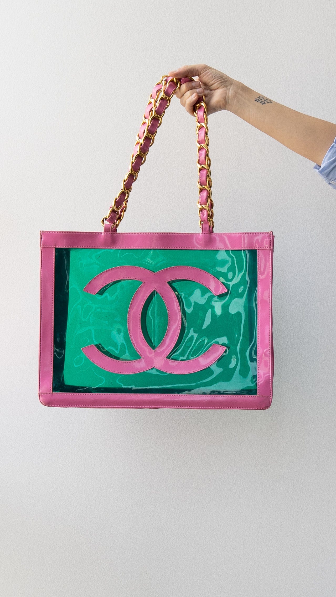 Chanel Chanel Pink and Green Large Vinyl Shopper- AWL2458