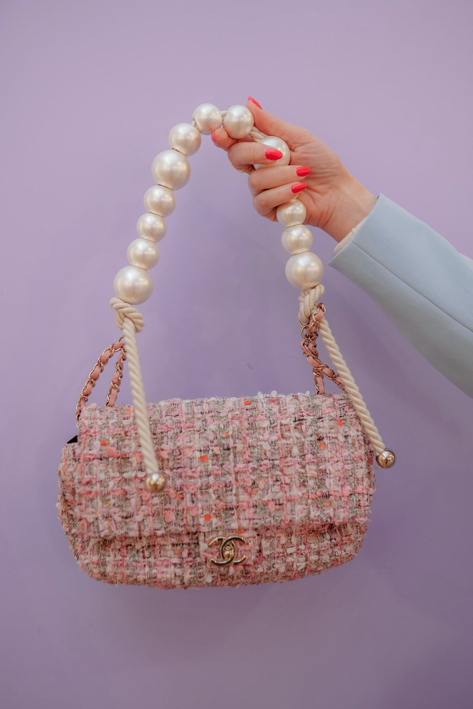 Chanel Chanel Pink Tweed Flap Bag With Pearl Detail - ADL1833