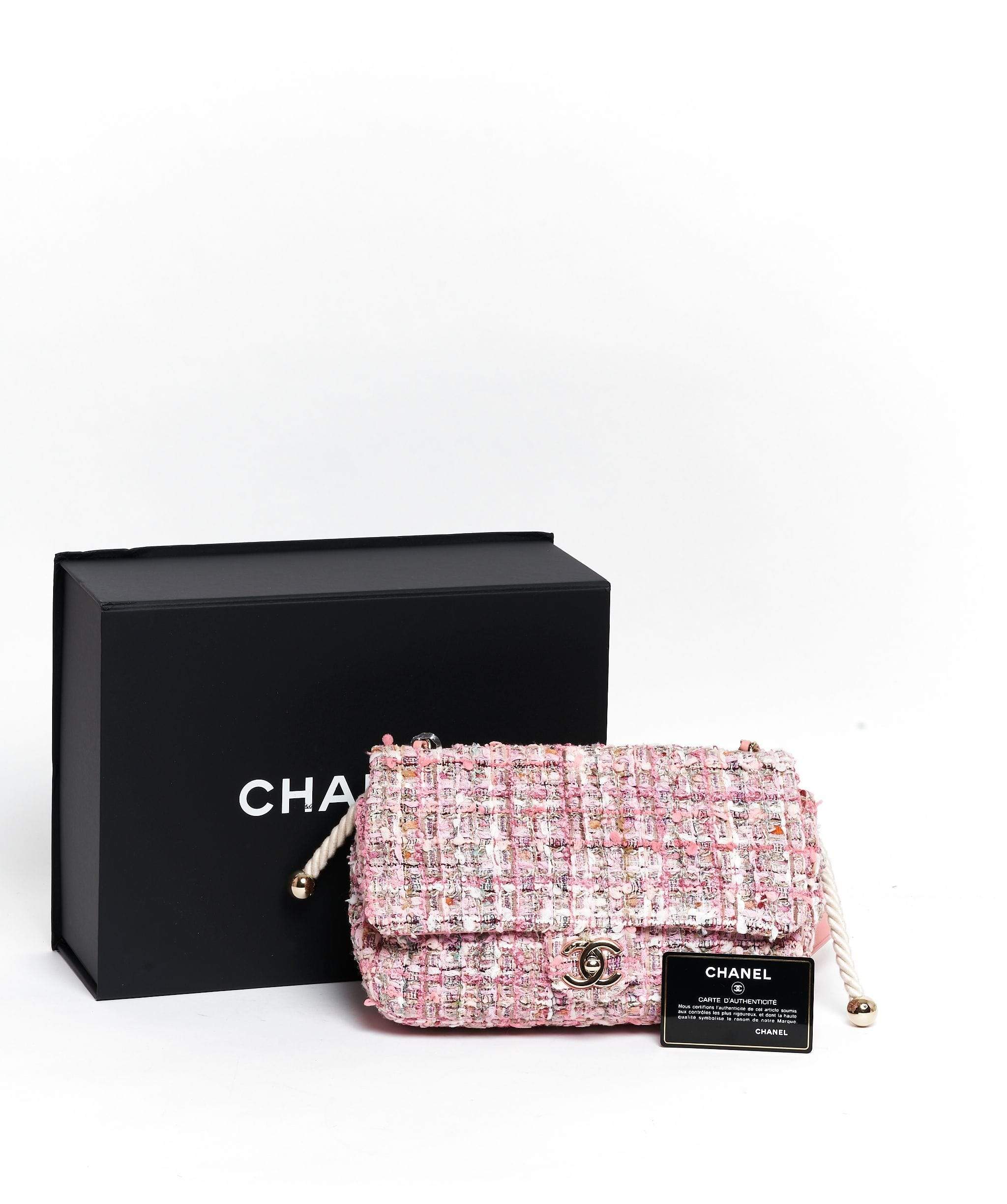 Chanel Chanel Pink Tweed Flap Bag With Pearl Detail GHW