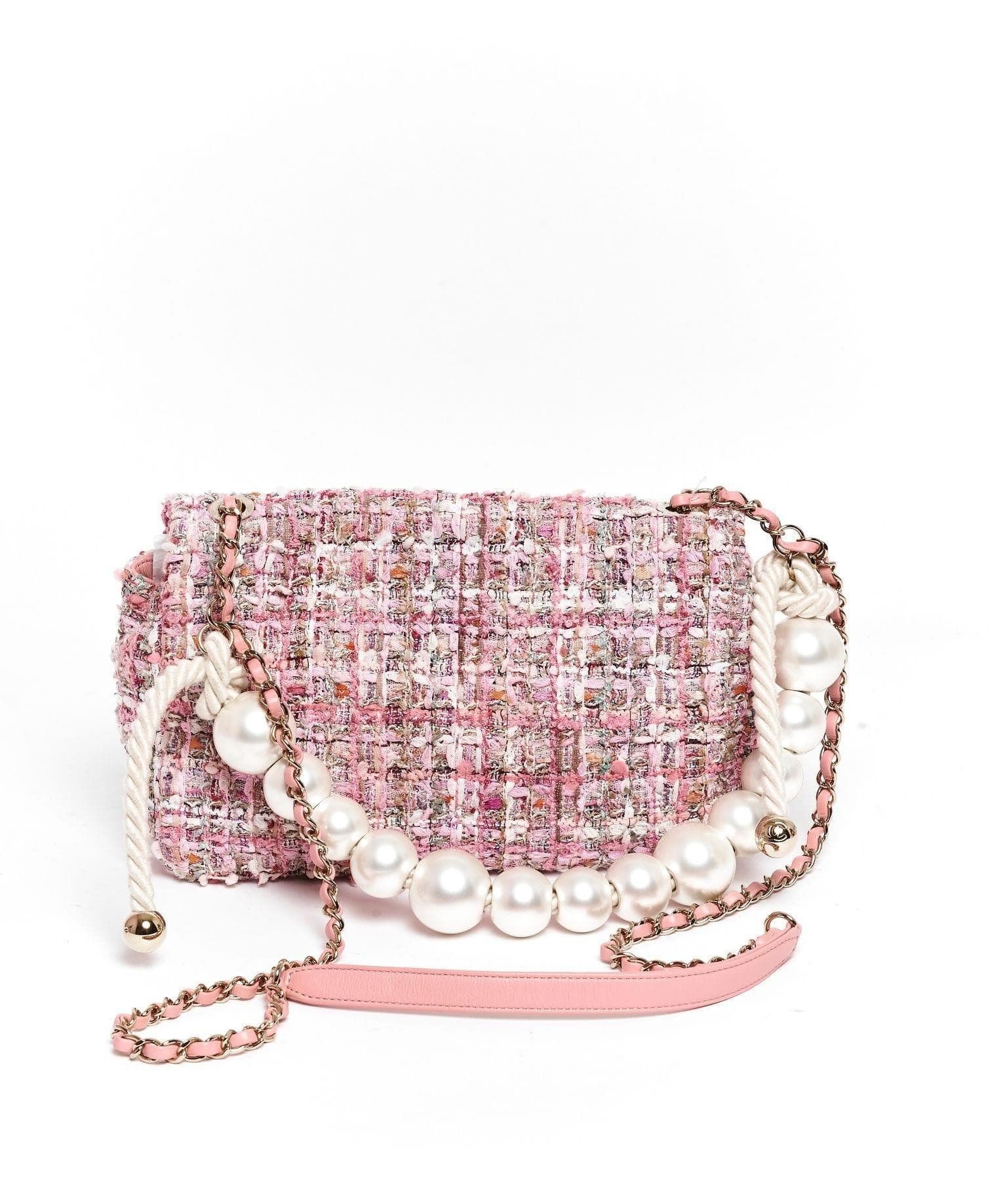 Chanel Chanel Pink Tweed Flap Bag With Pearl Detail GHW