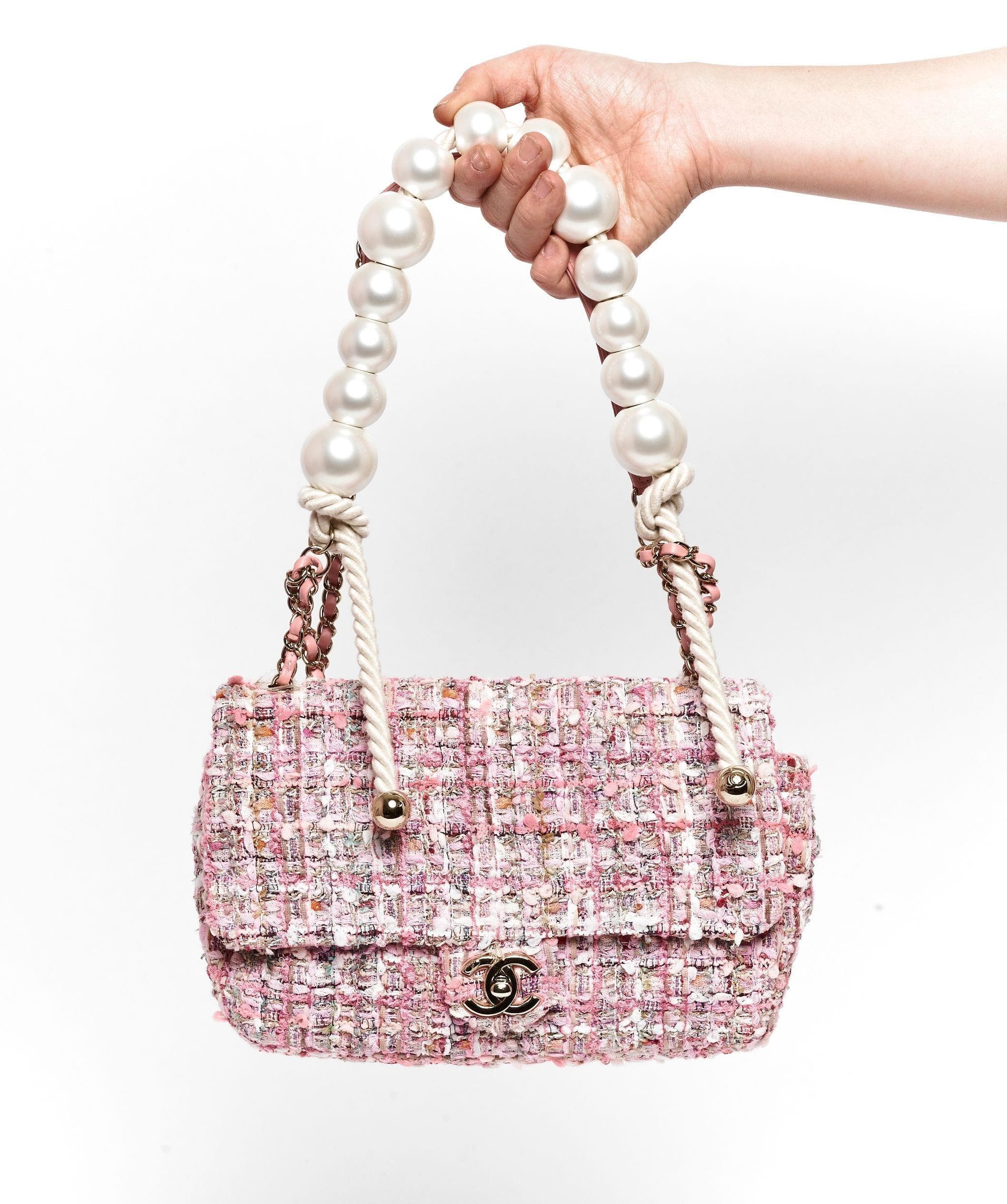 Chanel Chanel Pink Tweed Flap Bag With Pearl Detail GHW