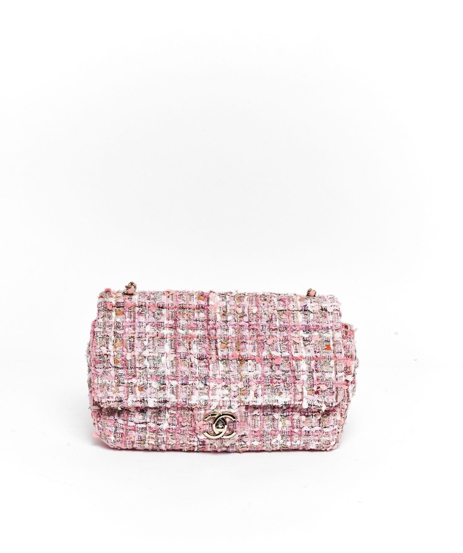 Chanel Chanel Pink Tweed Flap Bag With Pearl Detail GHW