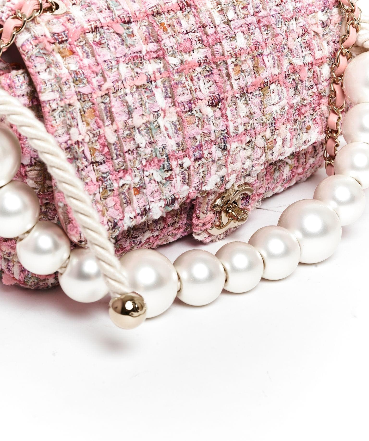 Chanel Chanel Pink Tweed Flap Bag With Pearl Detail GHW