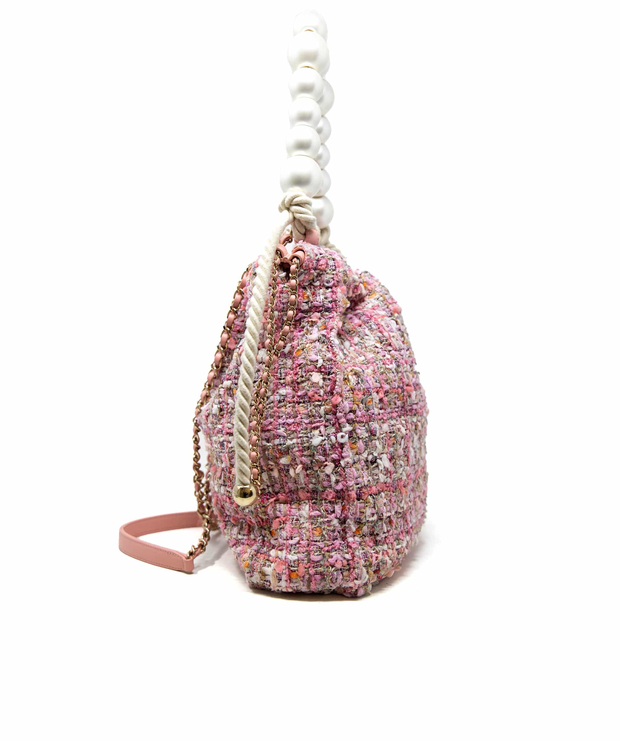 Chanel Chanel Pink Tweed Pearl Bucket Bag - AGC1104