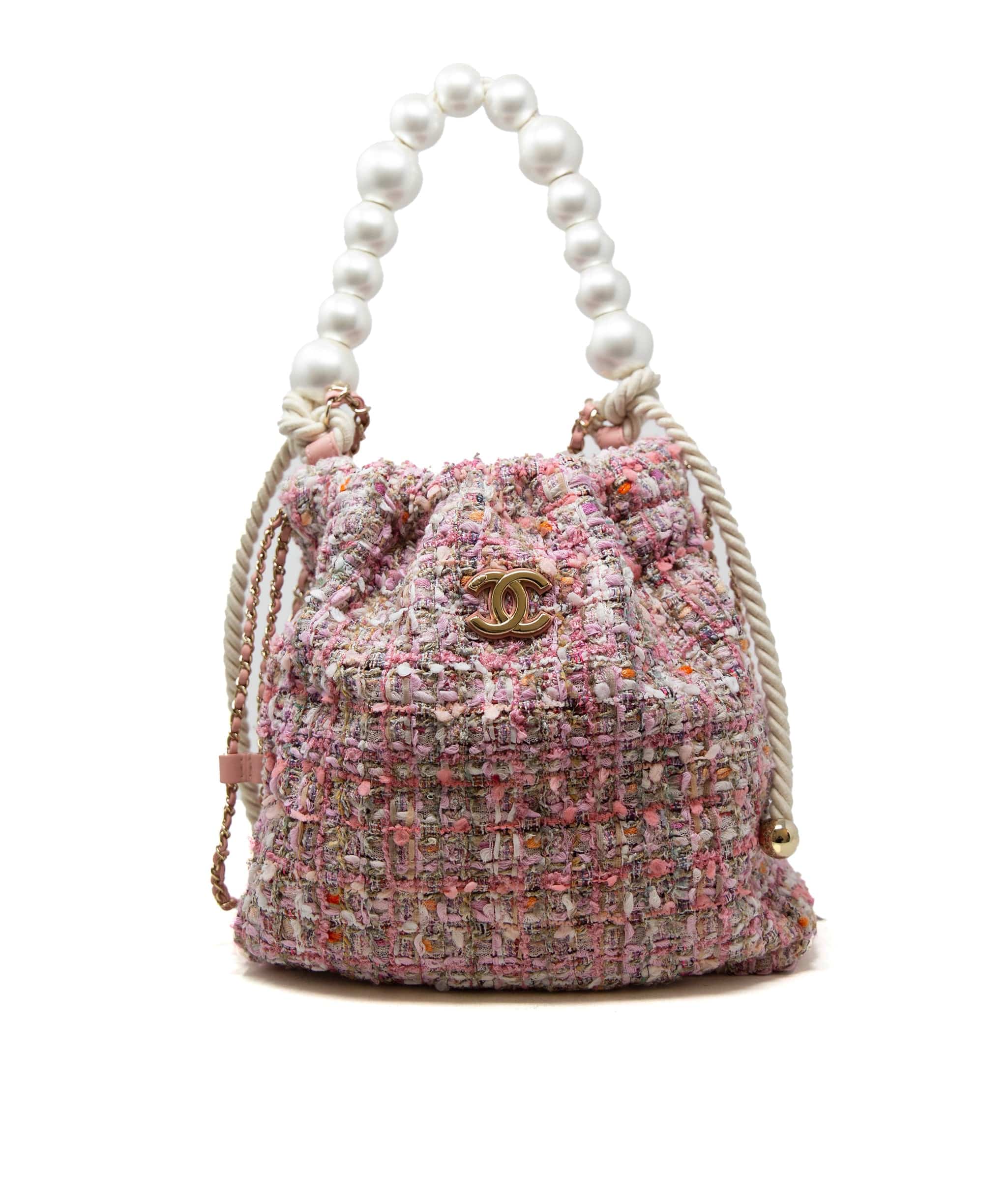 Chanel Chanel Pink Tweed Pearl Bucket Bag - AGC1104