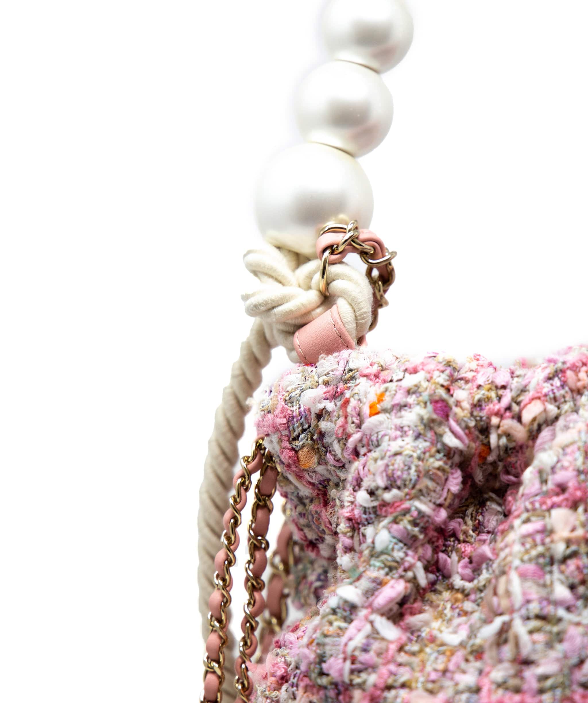 Chanel Chanel Pink Tweed Pearl Bucket Bag - AGC1104