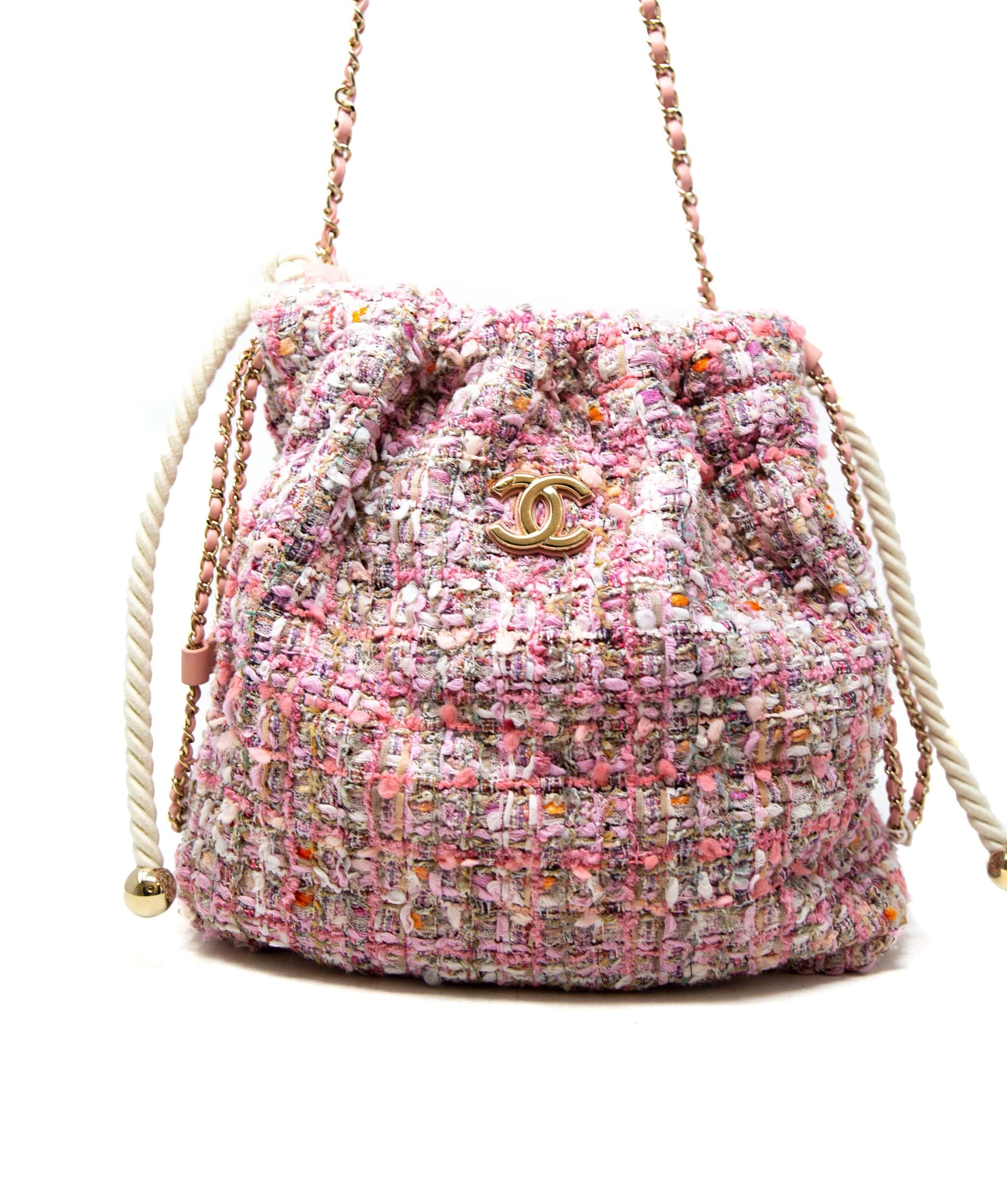 Chanel Chanel Pink Tweed Pearl Bucket Bag - AGC1104