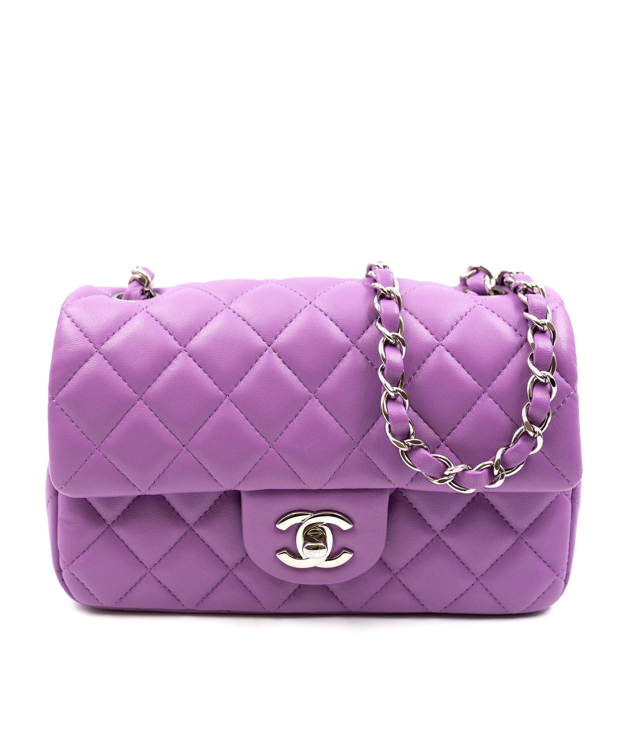 Chanel Chanel Purple Lambskin 8 Inch Classic Flap Bag PHW AGC1351