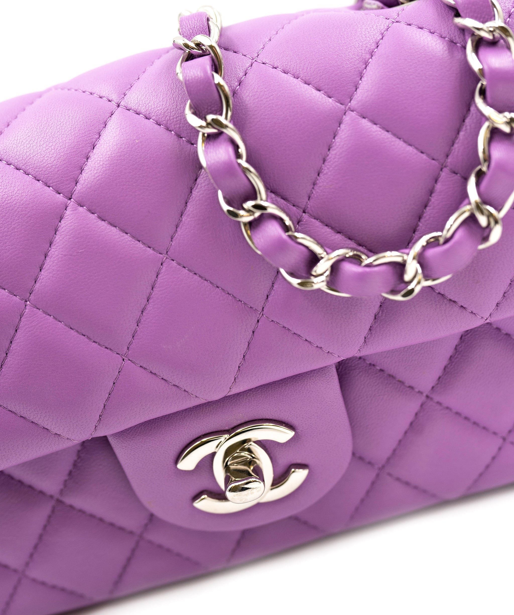 Chanel Chanel Purple Lambskin 8 Inch Classic Flap Bag PHW AGC1351