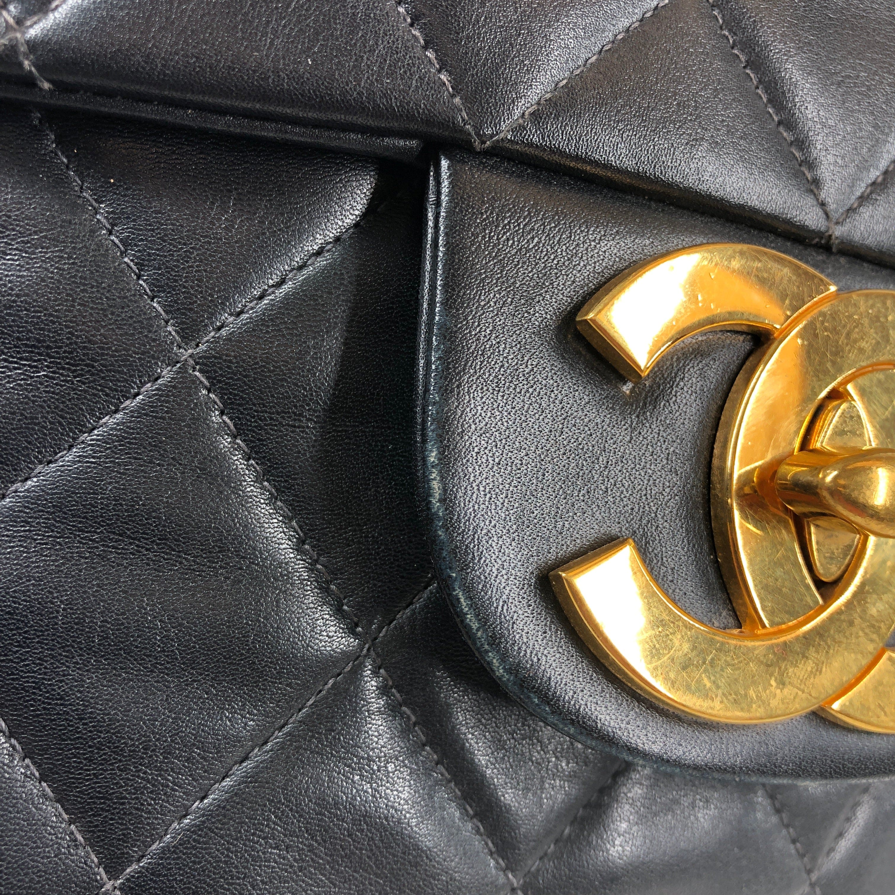 Chanel Chanel Quilted Deca Single Flap Double Chain Shoulder Bag Ghw Black Lambskin 2 PXL1279