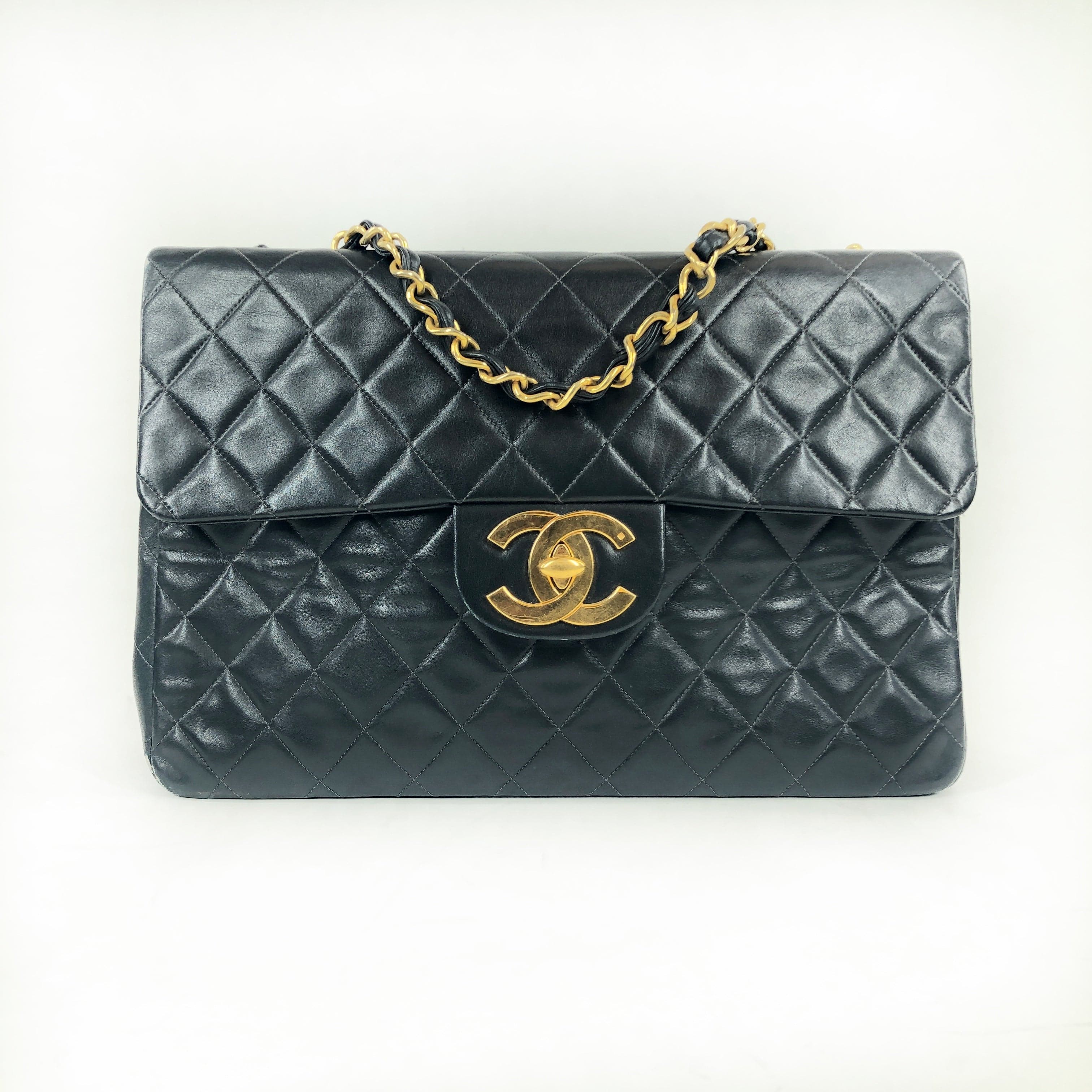 Chanel Chanel Quilted Deca Single Flap Double Chain Shoulder Bag Ghw Black Lambskin 2 PXL1279