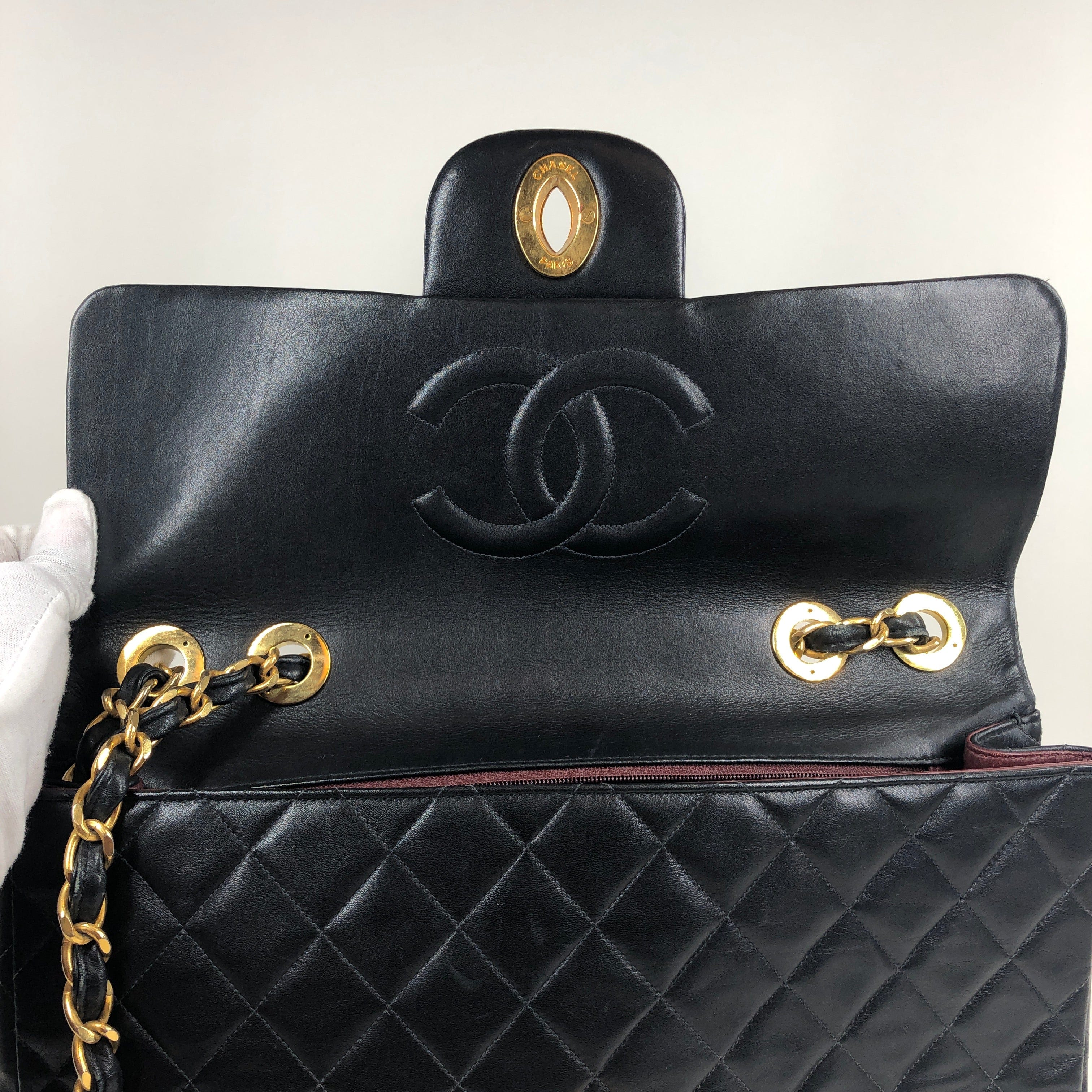 Chanel Chanel Quilted Deca Single Flap Double Chain Shoulder Bag Ghw Black Lambskin 2 PXL1279