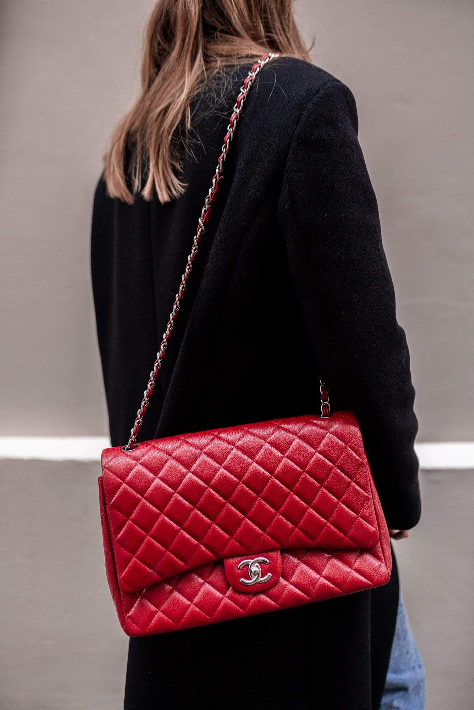 Chanel Chanel Red Caviar Leather Jumbo Classic Double Flap Bag PHW - AGL1446