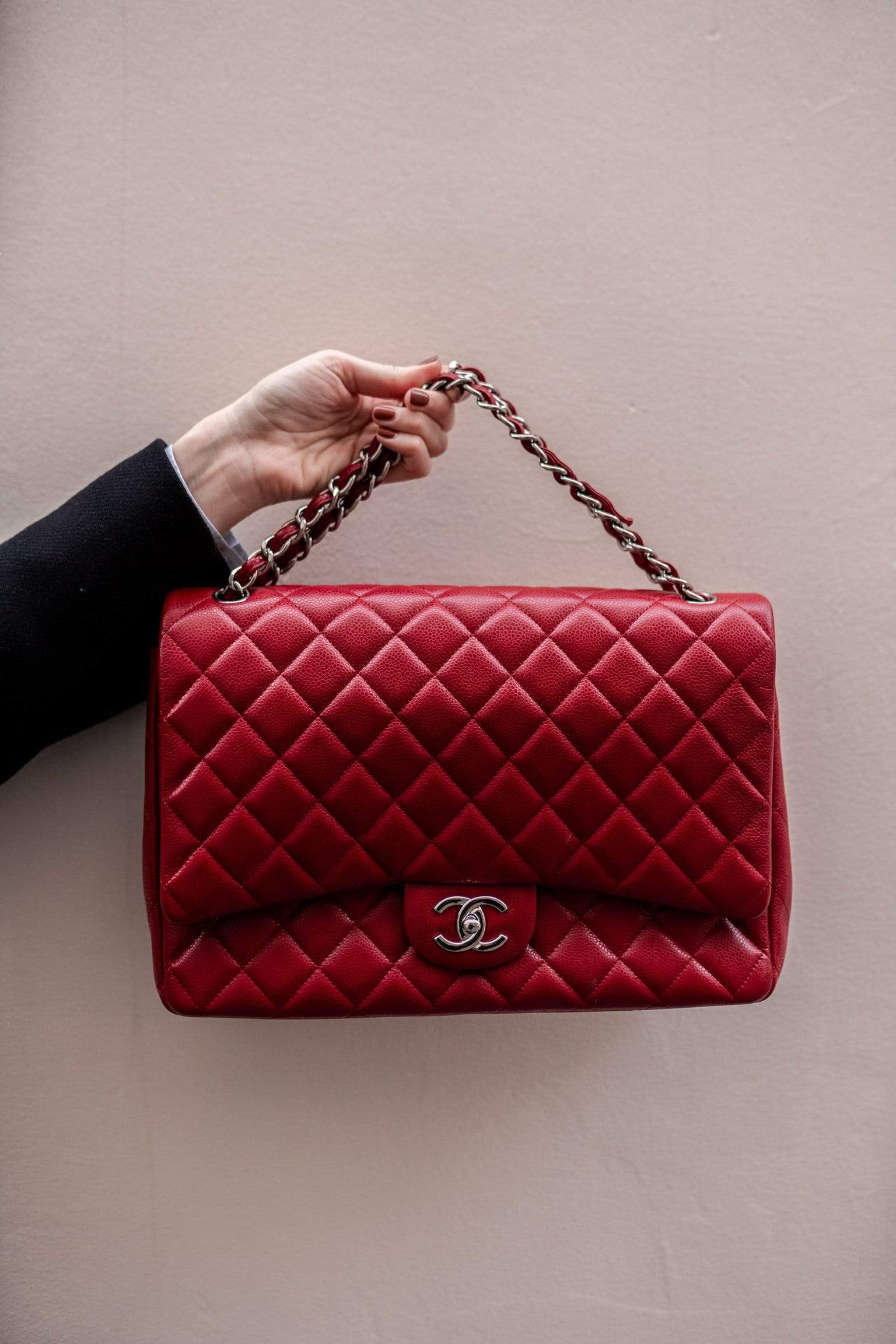 Chanel Chanel Red Caviar Leather Jumbo Classic Double Flap Bag PHW - AGL1446