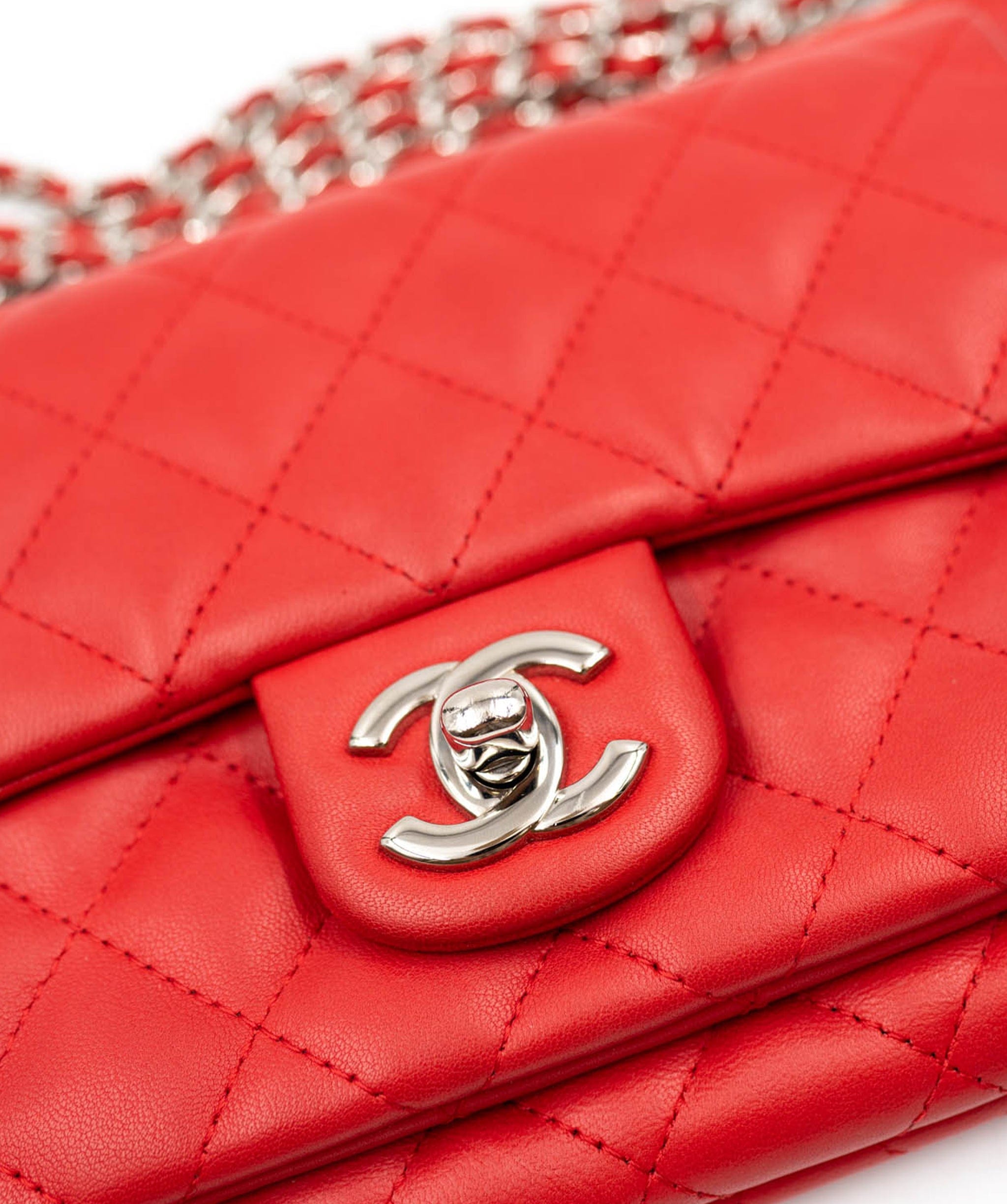 Chanel Chanel red double pouch on chain PHW ALL0092