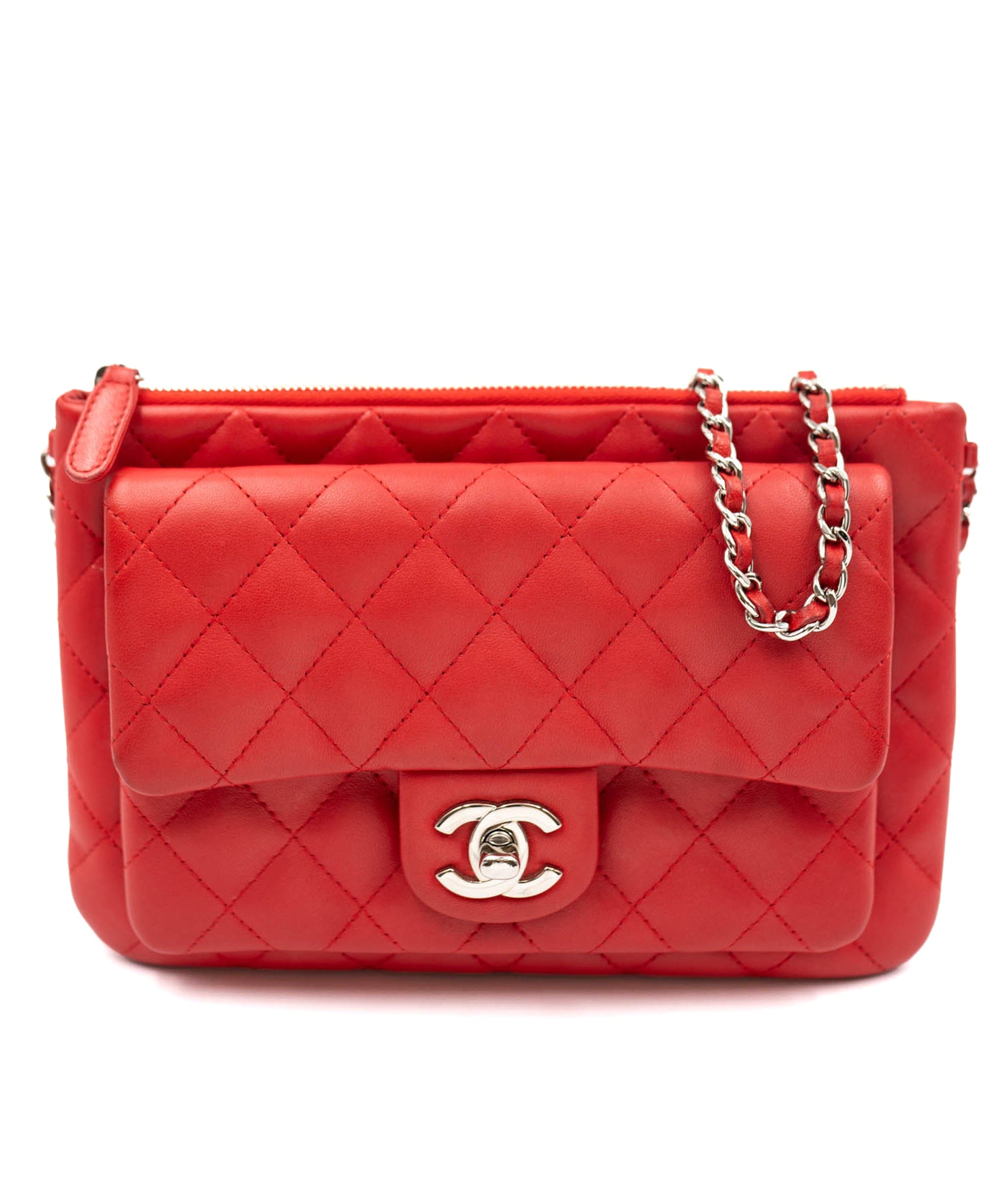 Chanel Chanel red double pouch on chain PHW ALL0092