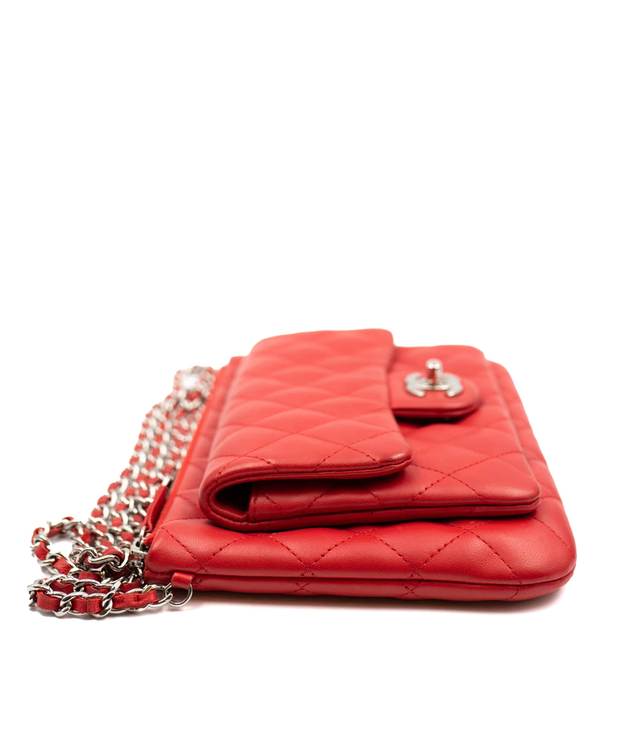 Chanel Chanel red double pouch on chain PHW ALL0092