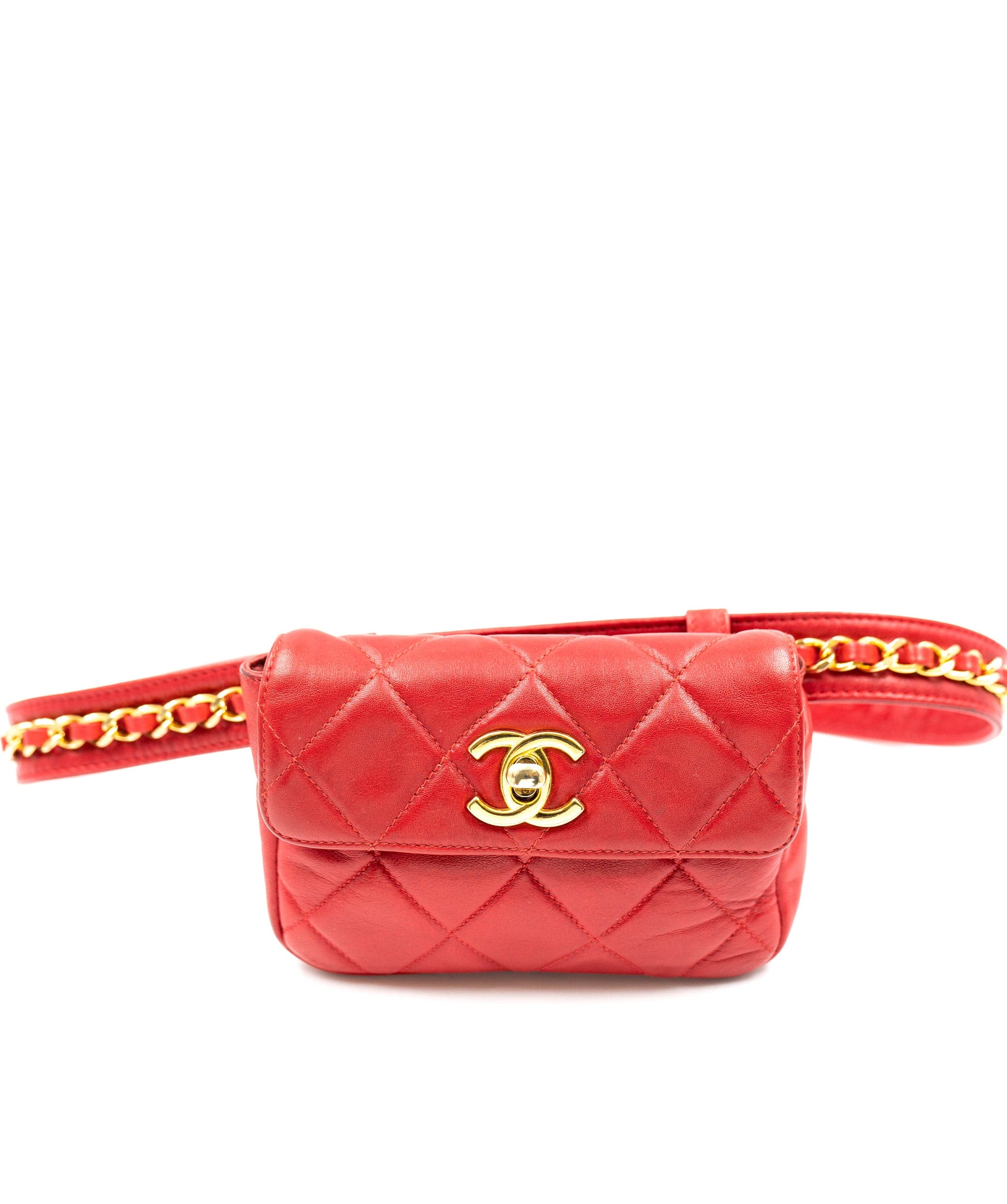 Chanel Chanel Red Lambskin CC Turnlock Waist Bag GHW  - AGL2050