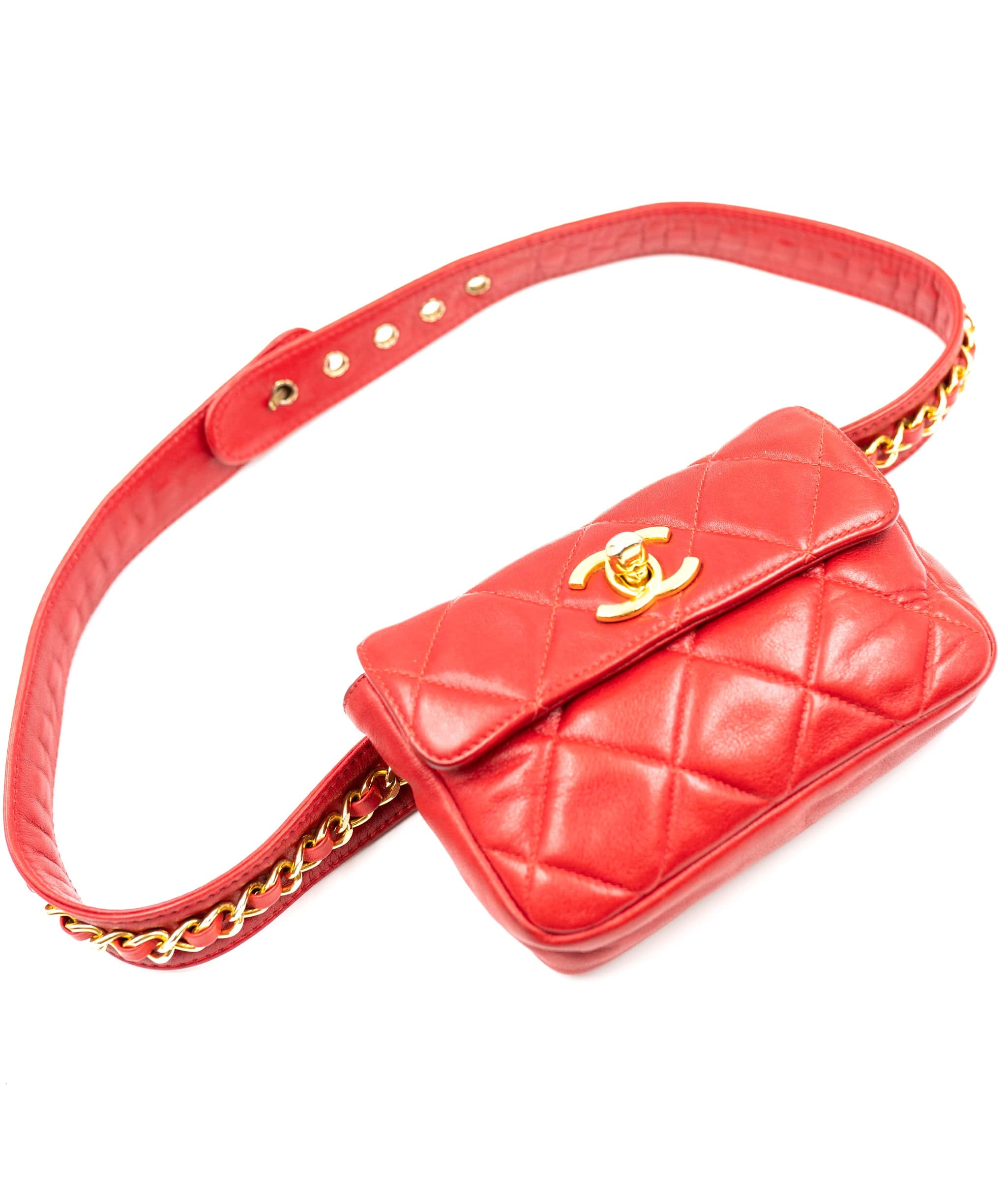 Chanel Chanel Red Lambskin CC Turnlock Waist Bag GHW  - AGL2050