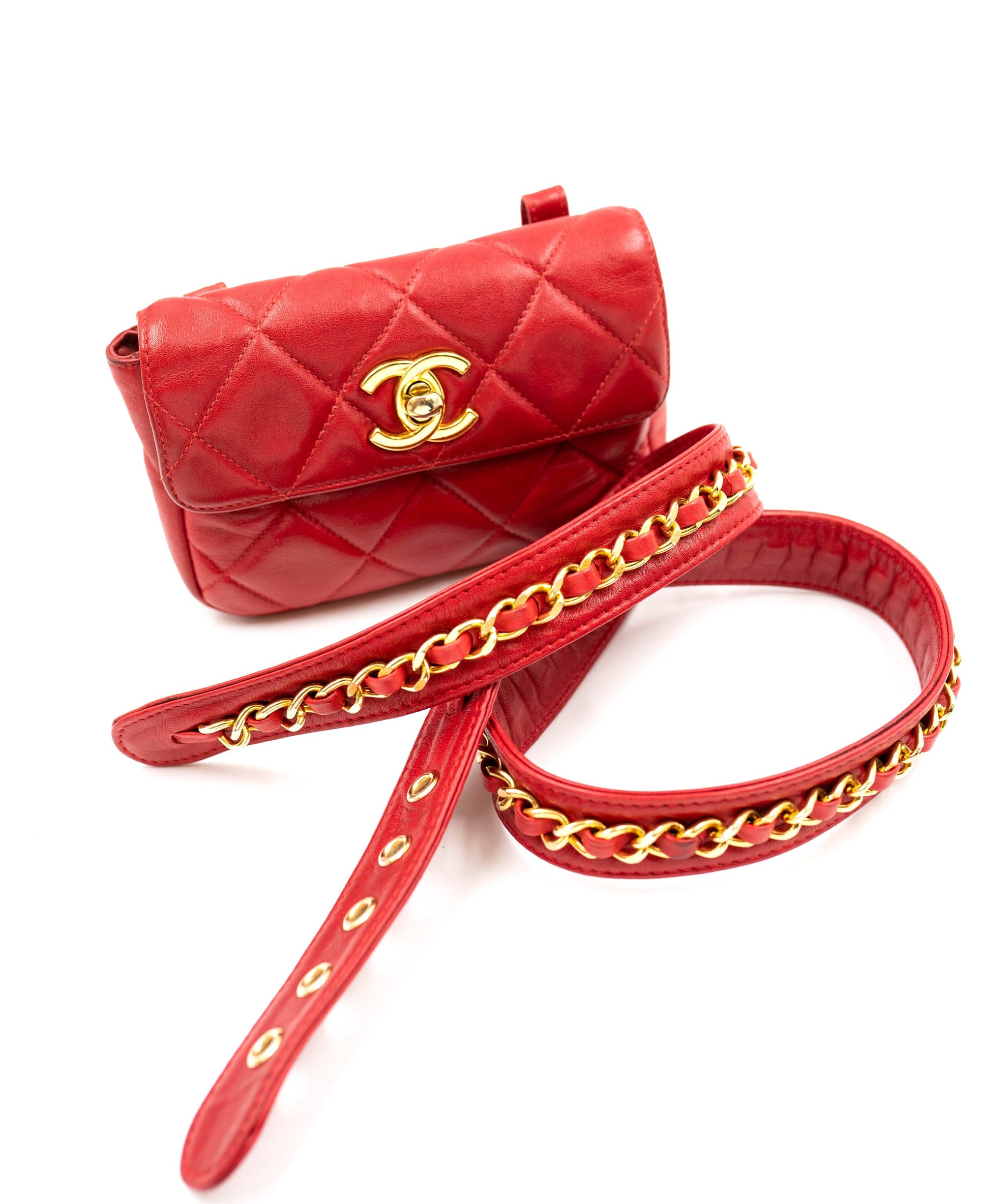 Chanel Chanel Red Lambskin CC Turnlock Waist Bag GHW  - AGL2050