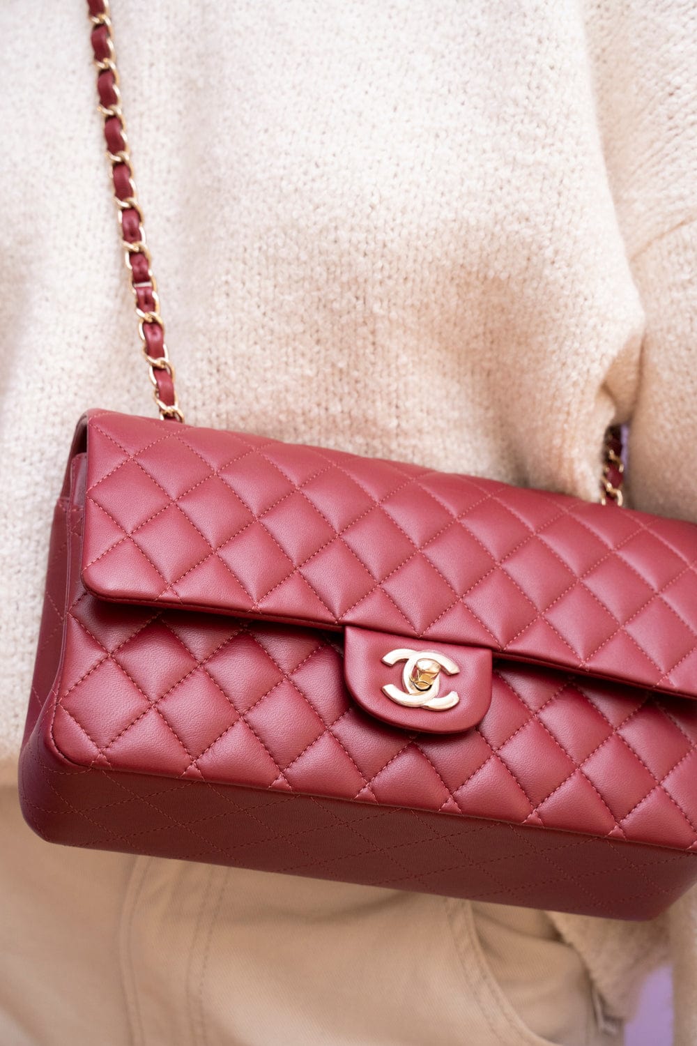 Chanel Chanel Red Lambskin Leather Medium Flap Bag GHW  - AGL1779