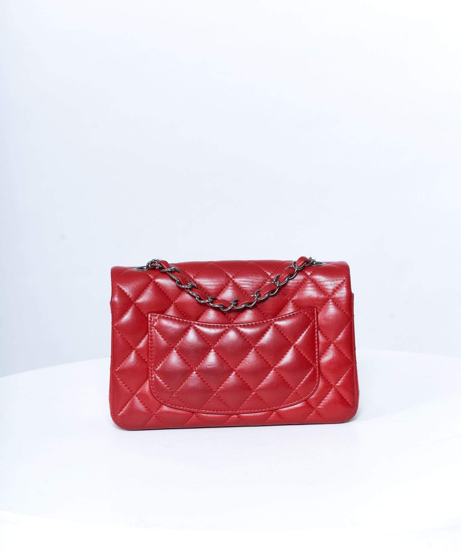 Chanel Chanel Red Lambskin Small 8' Classic Flap Bag Ruthenium Hardware MW1955