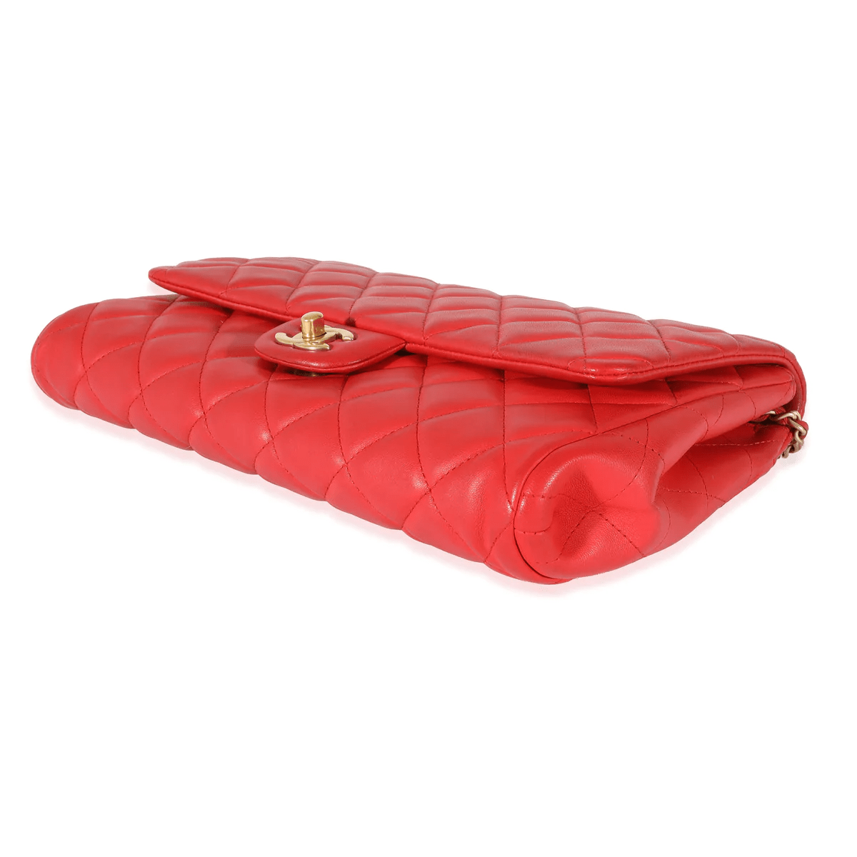 Chanel Chanel Red Quilted Lambskin Jumbo Chain Clutch 128223