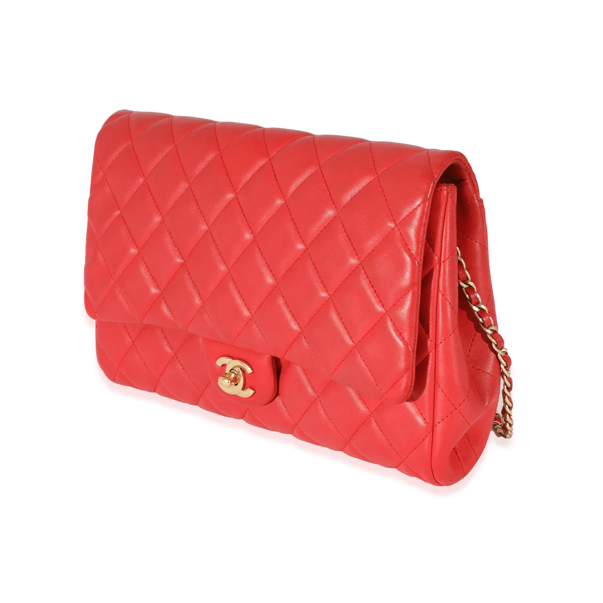 Chanel Chanel Red Quilted Lambskin Jumbo Chain Clutch 128223