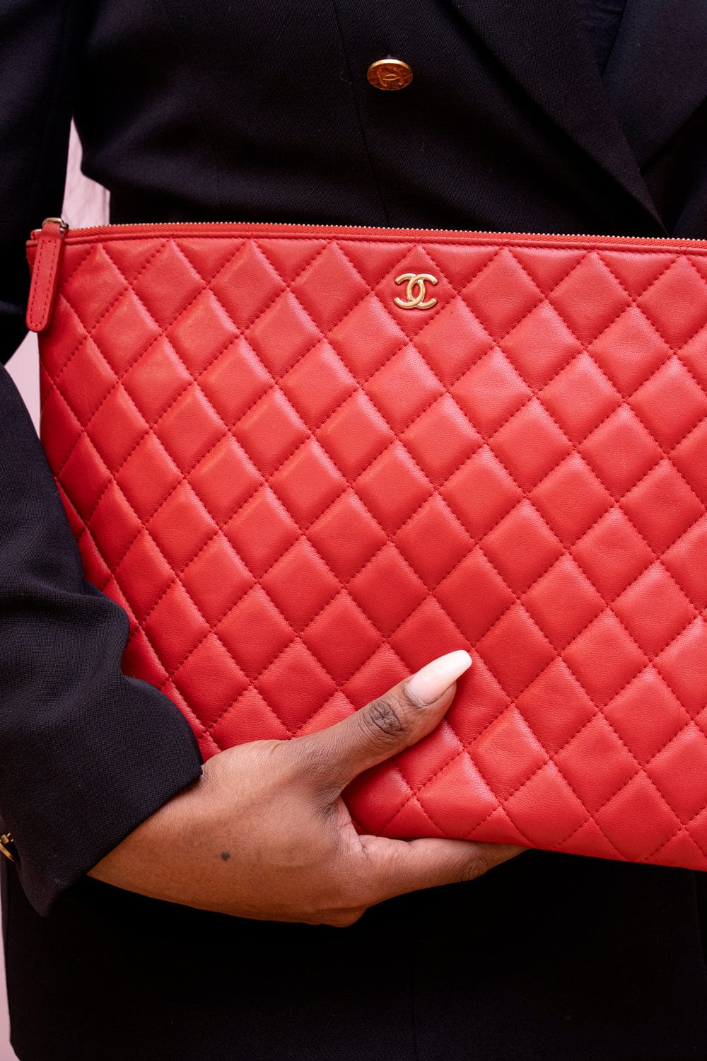 Chanel Chanel Red Quilted O Case Clutch - ARL1018