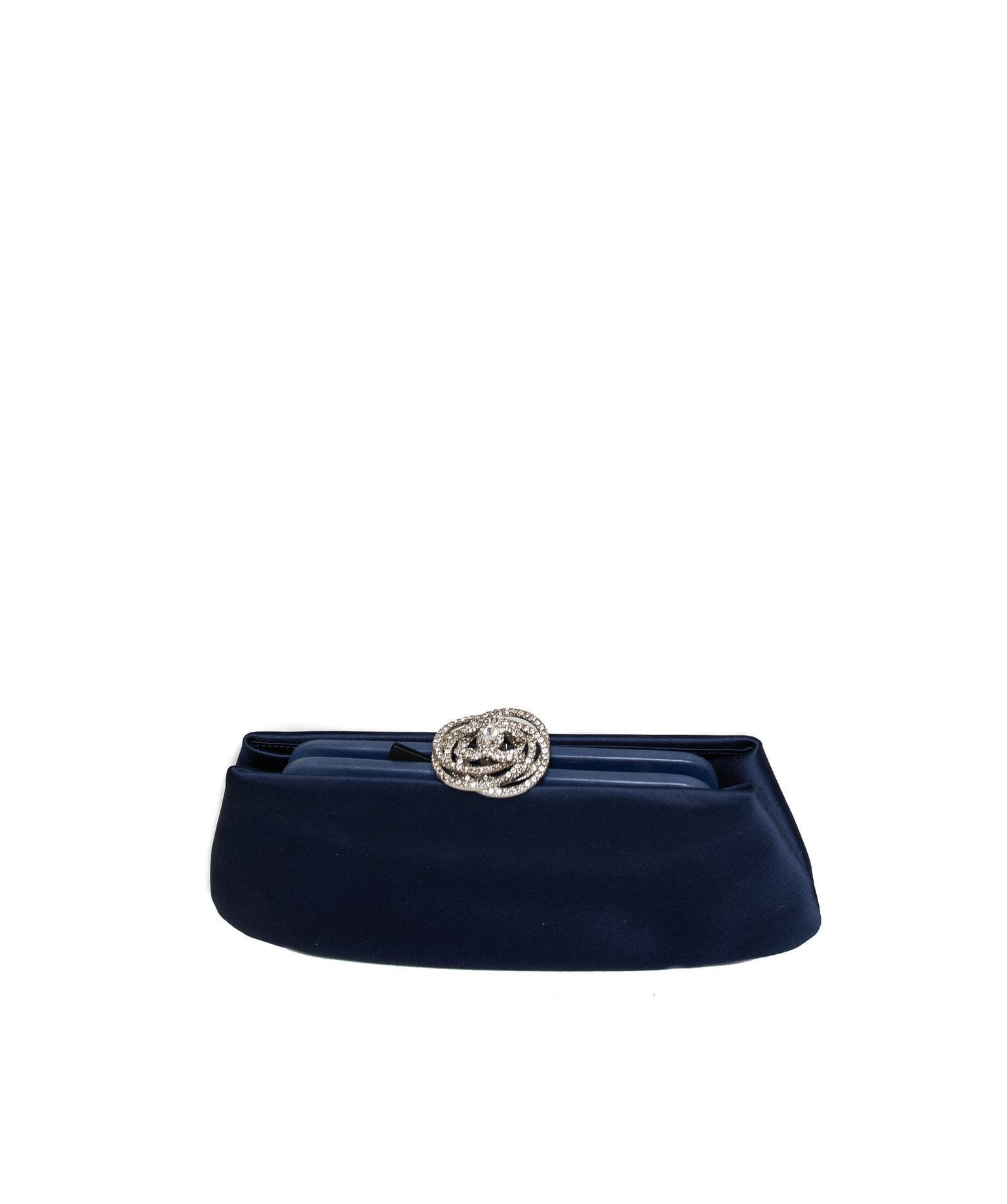 Chanel Chanel Satin Navy Camelia Flower Clutch Bag  AGL1074