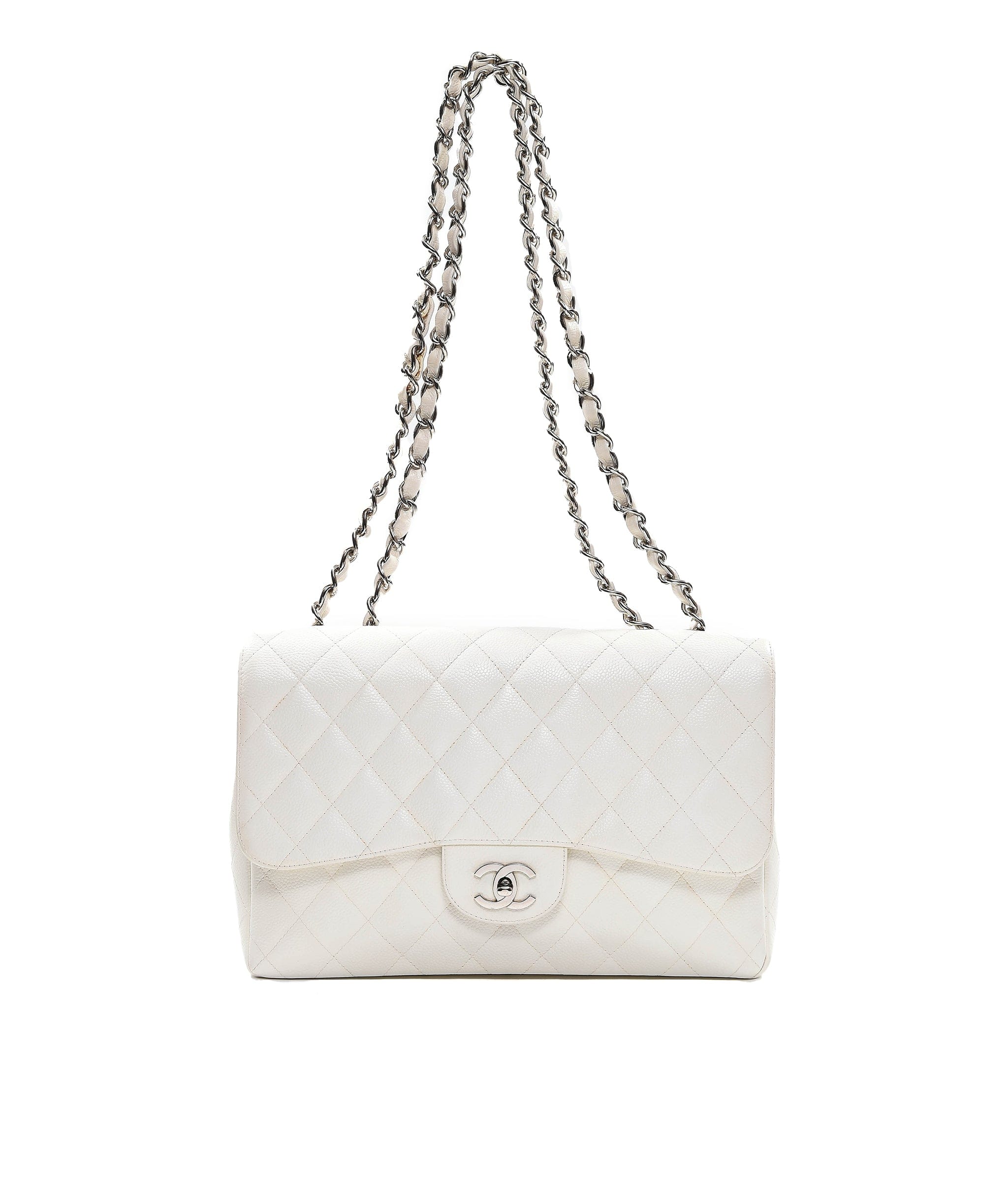 Chanel Chanel single flap jumbo white caviar SHW SKL1055