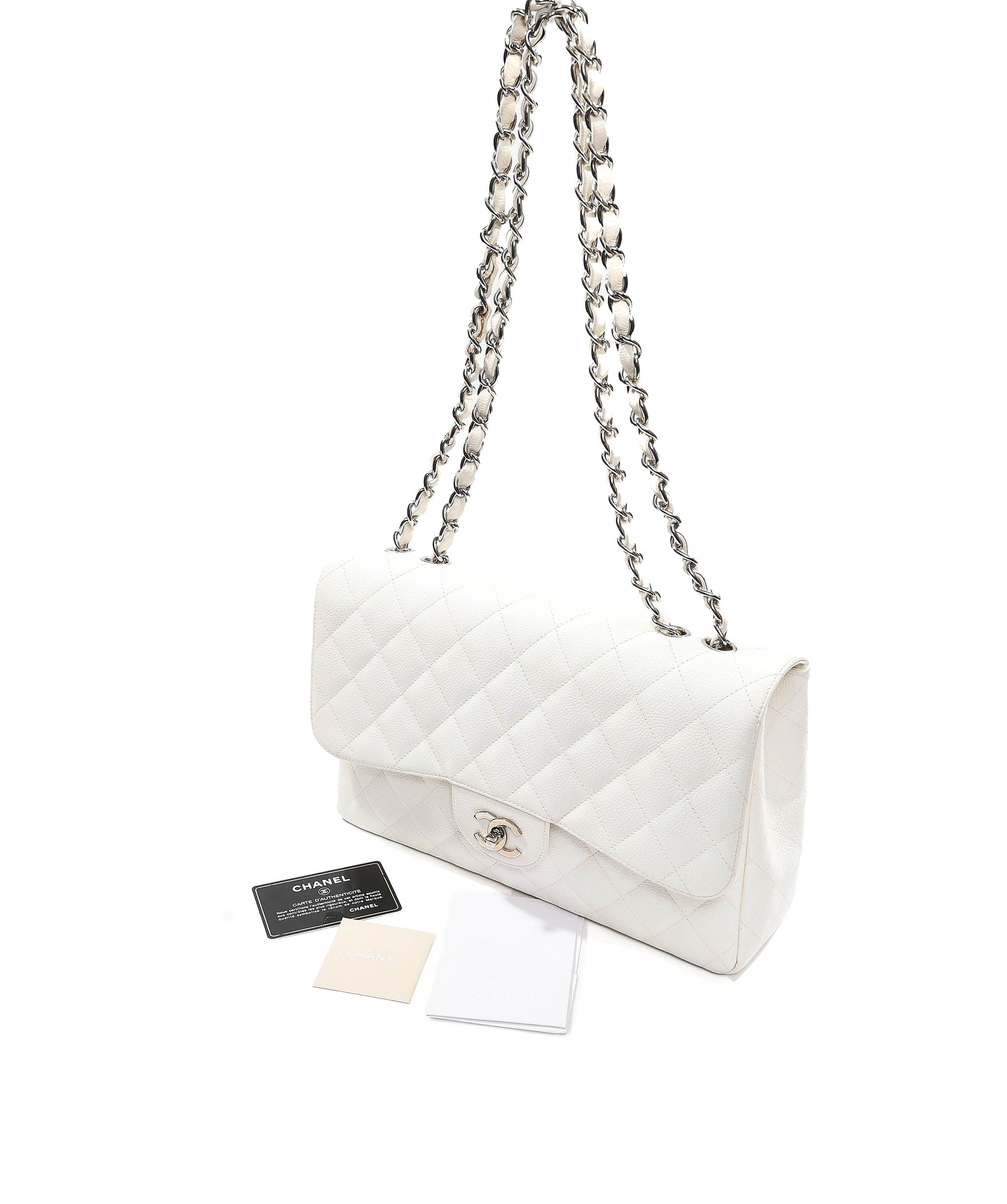 Chanel Chanel single flap jumbo white caviar SHW SKL1055