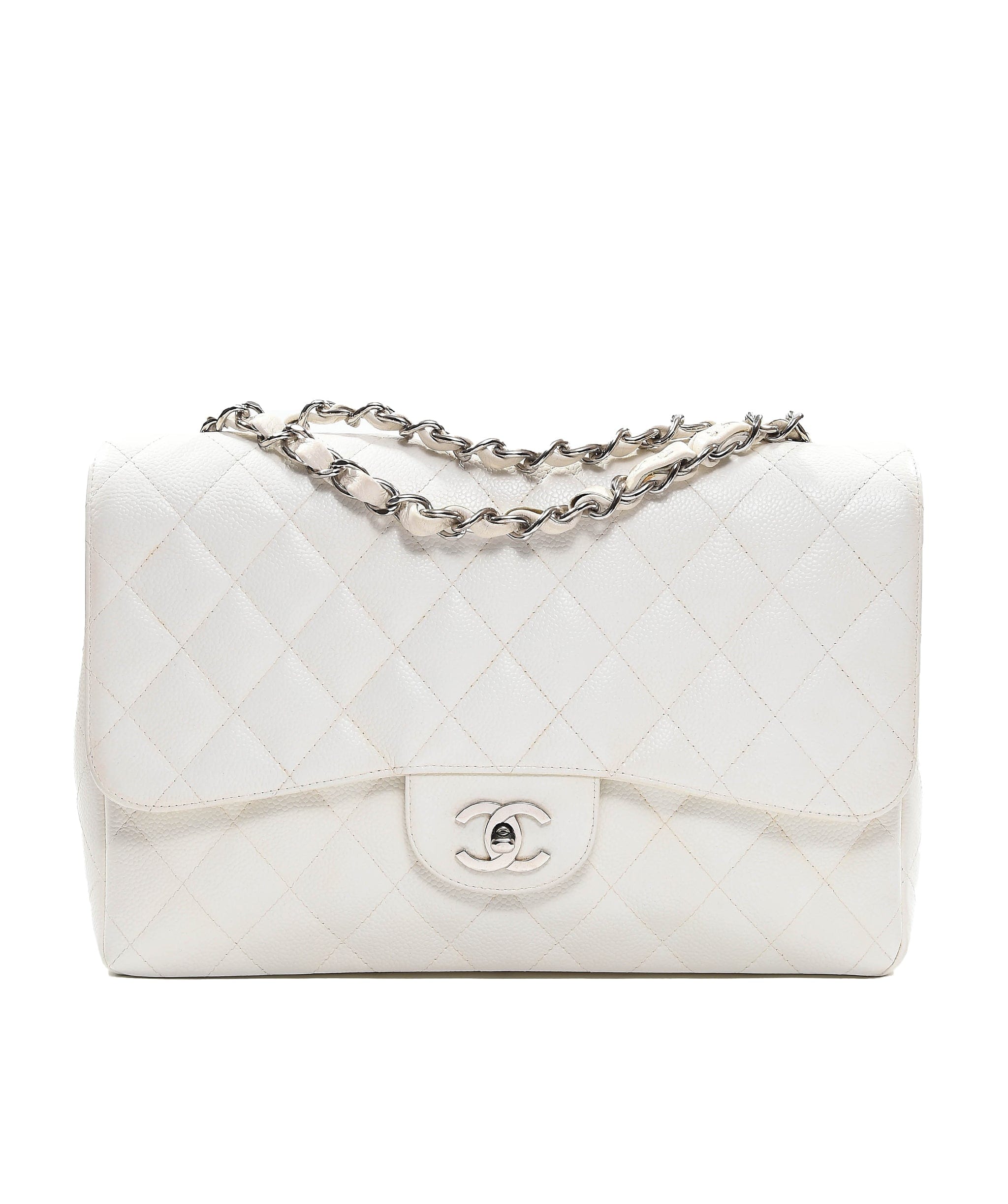 Chanel Chanel single flap jumbo white caviar SHW SKL1055