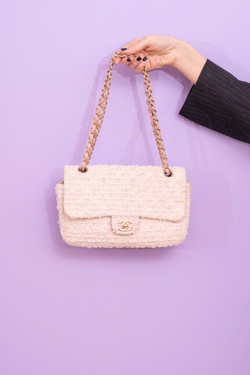 Chanel Chanel Single Flap Rose/White Tweed Crossbody Bag - AWL2652